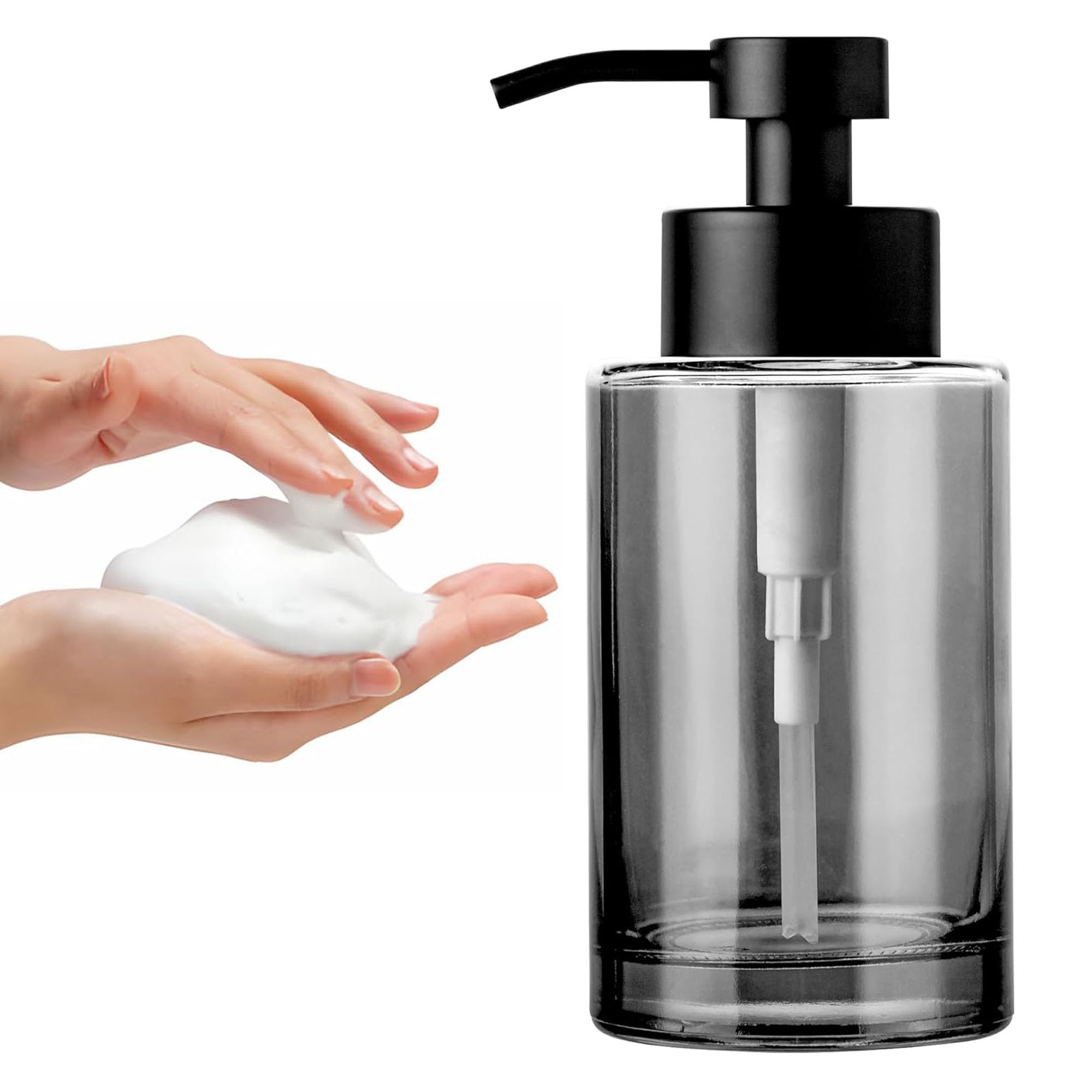 Enra Dispenser di sapone nero, dispenser per sapone da bagno, 12 ozs, moderna bottiglia ricaricabile in vetro spesso per bagno e cucina (dispenser di schiuma nera)