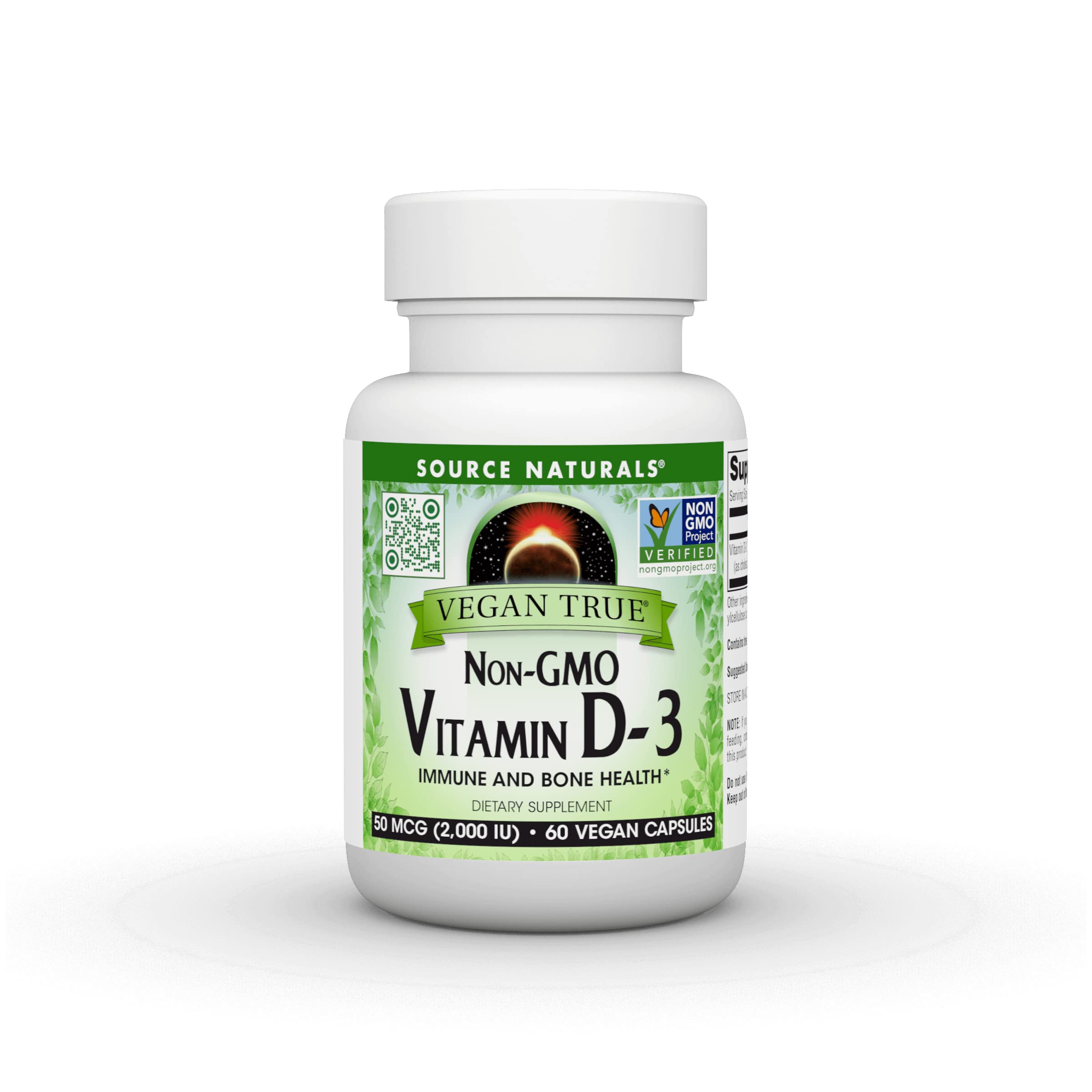 Source Naturals Vegan True, Non-GMO Vitamin D-3, Dietary Supplement for Immune and Bone Health*, 2,000 IU - 60 Capsules