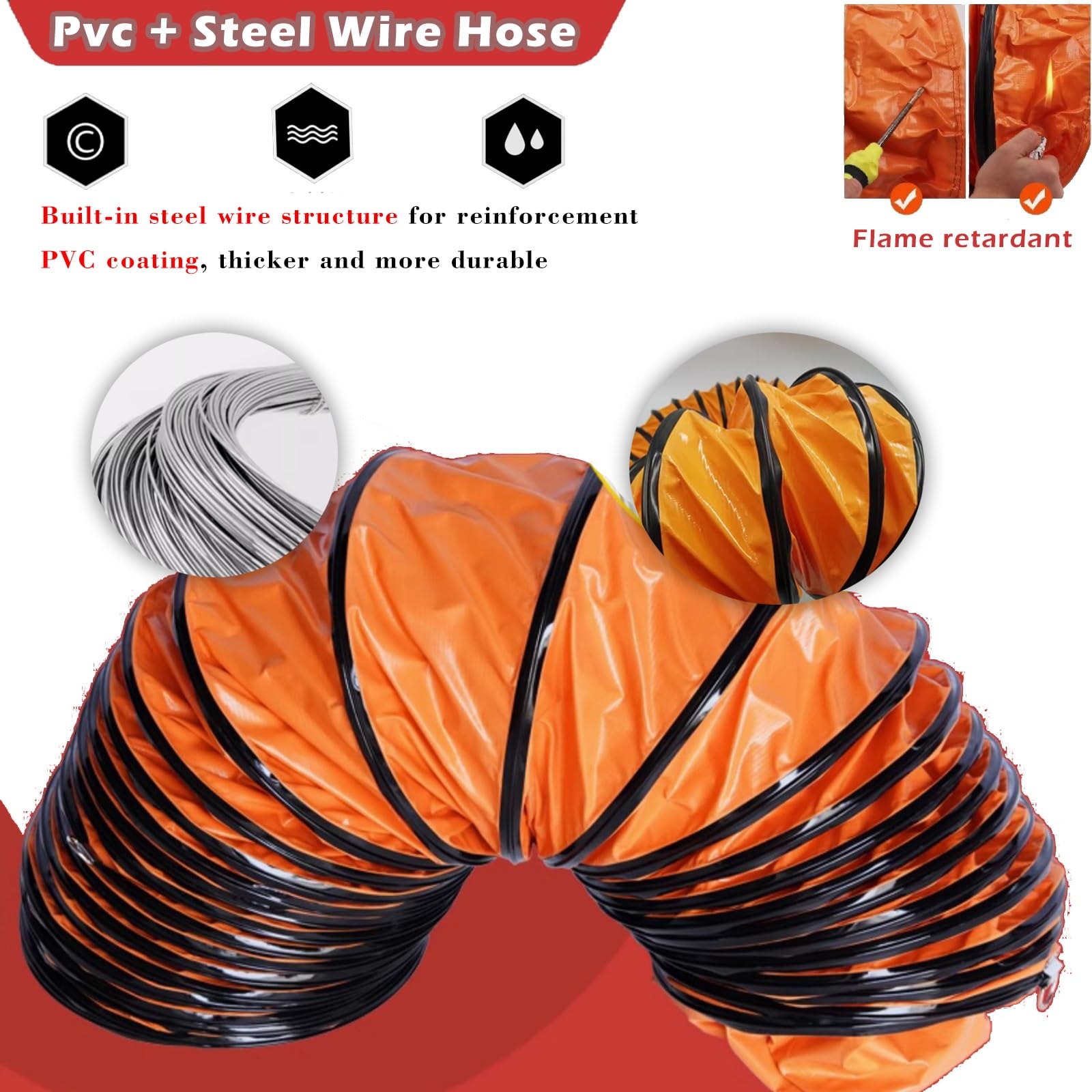 Tubo Flessibile 75 Mm 100 Mm 150 Mm 200 Mm PVC PVC Flessibile, Condotto Di Scarico, Tumuli Con Dotti Di Ventilazione Per Soffiatore Di Tunnel(L-16ft Dia 150mm/6'')