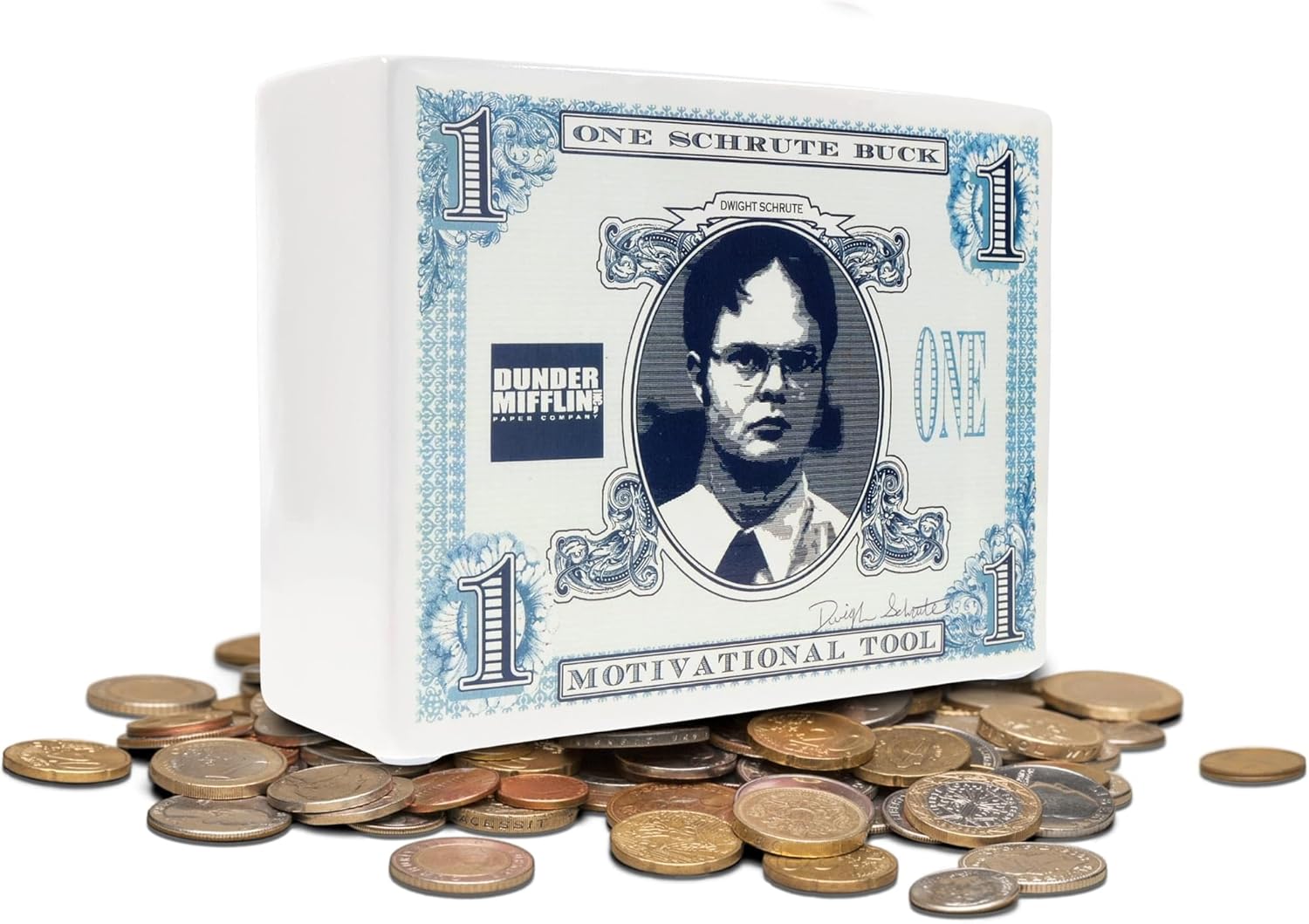 The Office Schrute Buck Ceramic Money Bank | Collectible Storage Container for Coin Currency | 8 Inches Tall