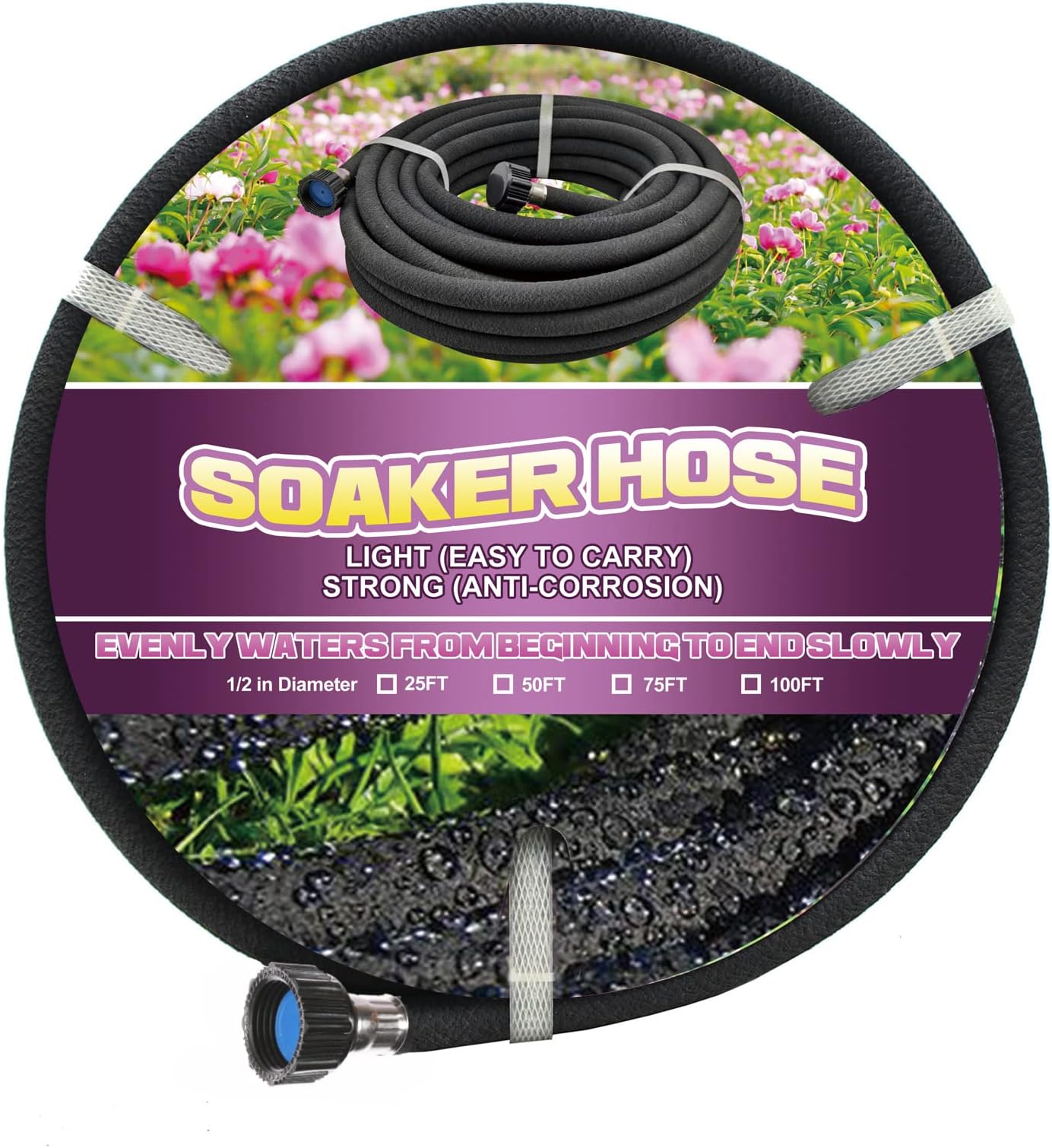 Soaker Hose Garden Hose 25 FT/50FT/75FT with 1/2