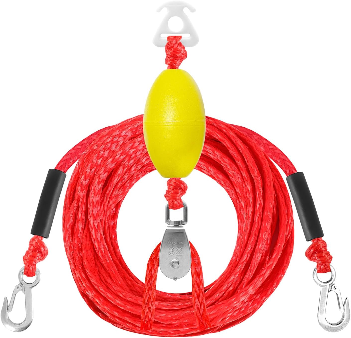 Sturdy 24FT Elastic Double Hook Pull Strap Towing Rope Towing Cord with Buoyant Design Great for Ski and Wakeboarding Double Hook Pull Rope