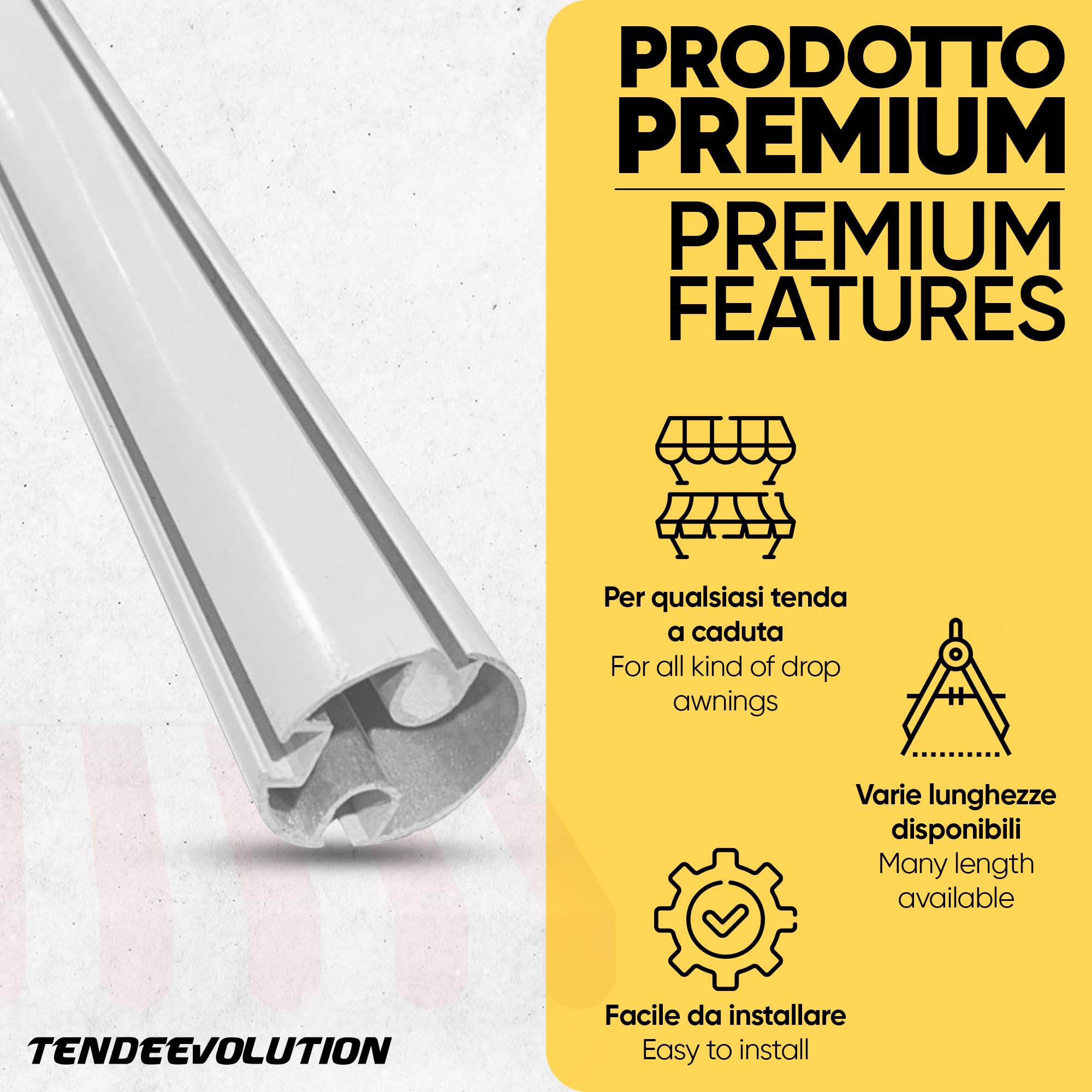 Perfil Terminal de Aluminio para Toldo Vertical con diámetro de 42 mm. Personalizable en diversos colores. Repuestos para Toldos, Barra para Toldo de Exterior (3 Metros, Blanco)
