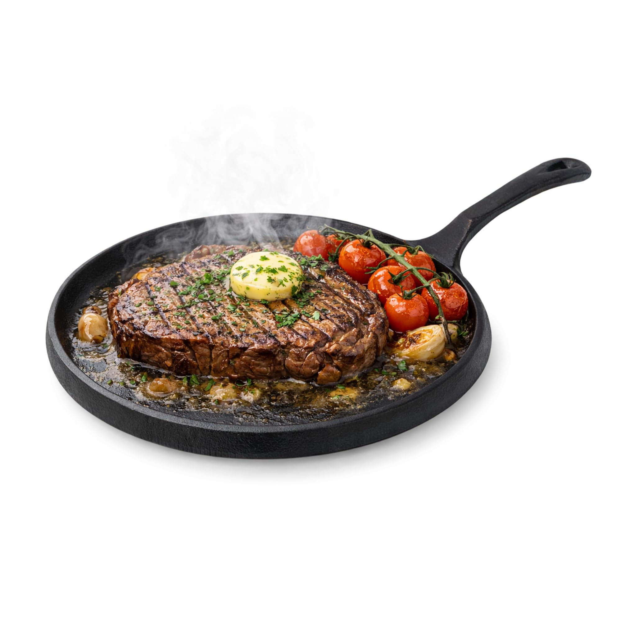 Samuel Groves 10 Inch Round Cast Iron Sizzle Platter Pan – Heavy Duty Heat Retaining Skillet for Steaks, Fajitas & Sizzling Dishes, Oven Safe Cast Iron Pan for Restaurant & Home Table Service, 2.26kg