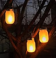 Vista 3 de Luces solares parpadeantes en tarro de masón, paquete de 4 linternas parpadeantes para colgar al aire libre, decoración de paisaje, iluminación
