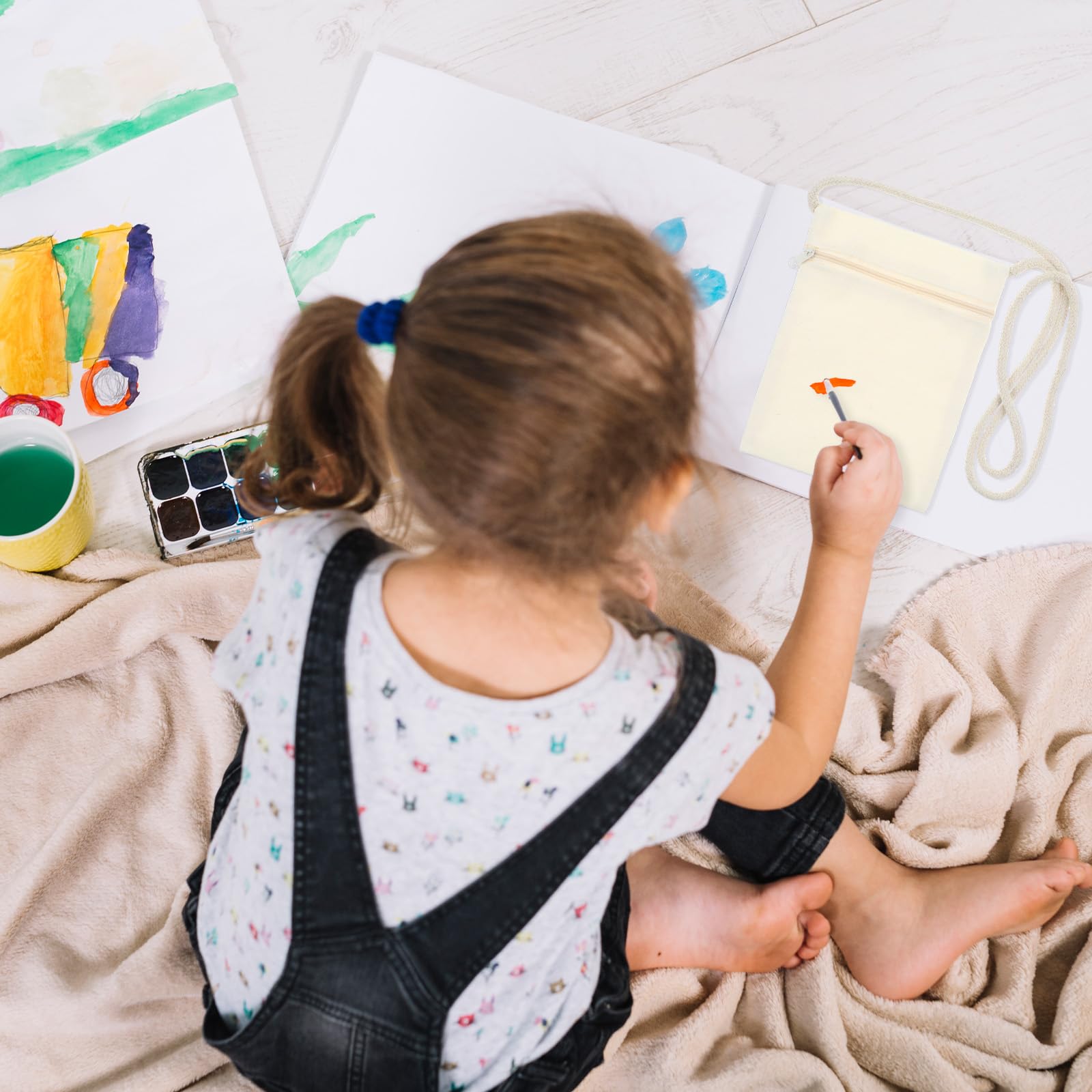 Lot de 4 sacs en tissu pour peinture, sacs fourre-tout en toile pour enfants, mini sac à bandoulière pour activités créatives et célébrations