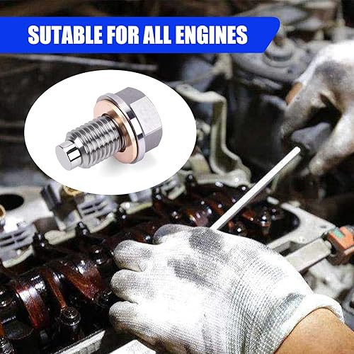 Miniatura 5 de Paquete de 1 tapón de drenaje de aceite de motor de aluminio M12x1.25 con 5 juntas, tapón de drenaje resistente para sumidero de aceite, se adapta a