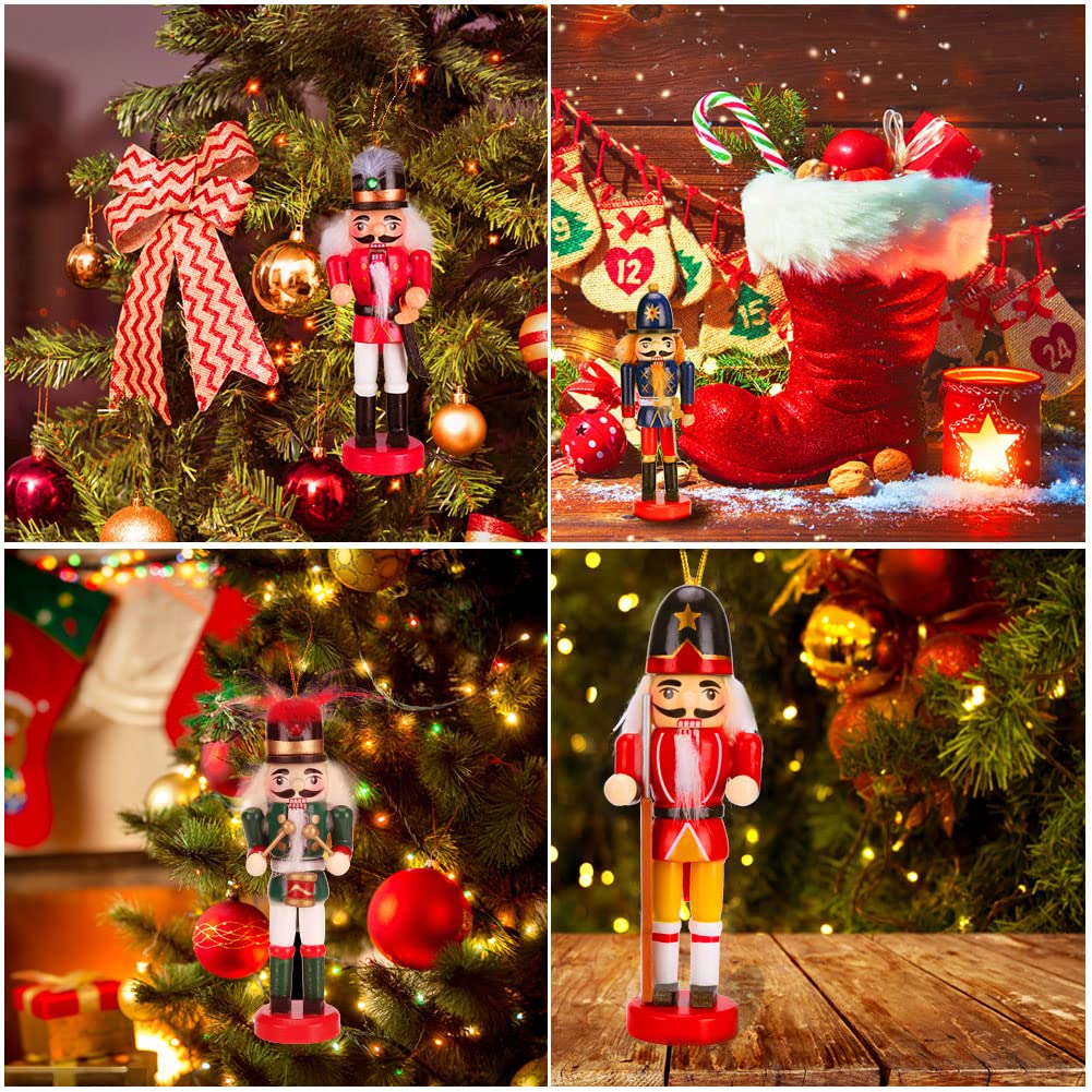 Schiaccianoci di Natale, 6 Pezzi Soldato Natalizio in Legno, Dipinto a Mano , Albero di Natale Decorazioni per Festival, Natalizi Regalo, 13,5 cm