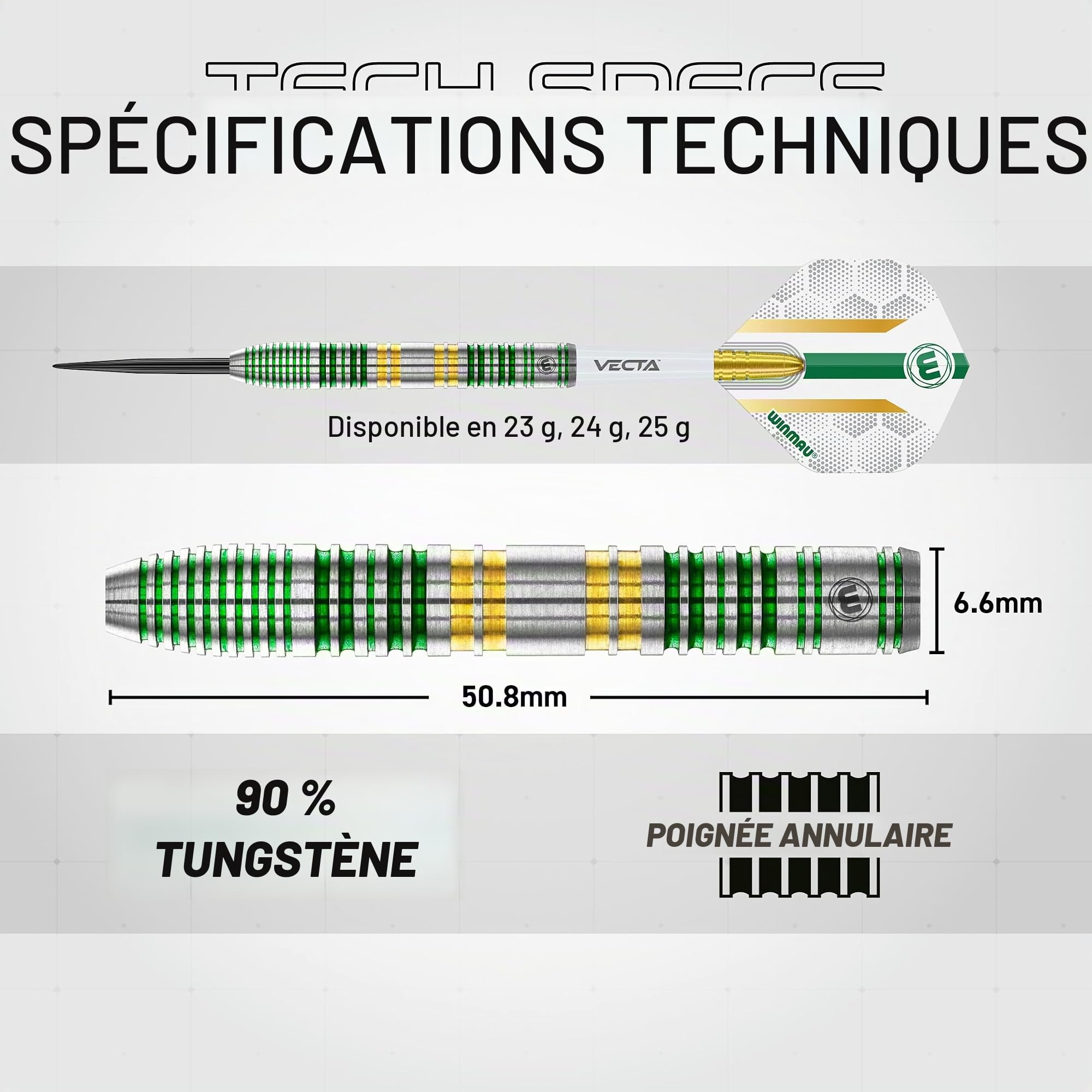 WINMAU Fléchettes Xenon Series 90% Professionnelle Tungstène Jeu de fléchettes avec ailettes et tiges de fléchettes - Poids Disponibles 18g Pointe Souple & Pointe en Acier 23g, 24g et 25g