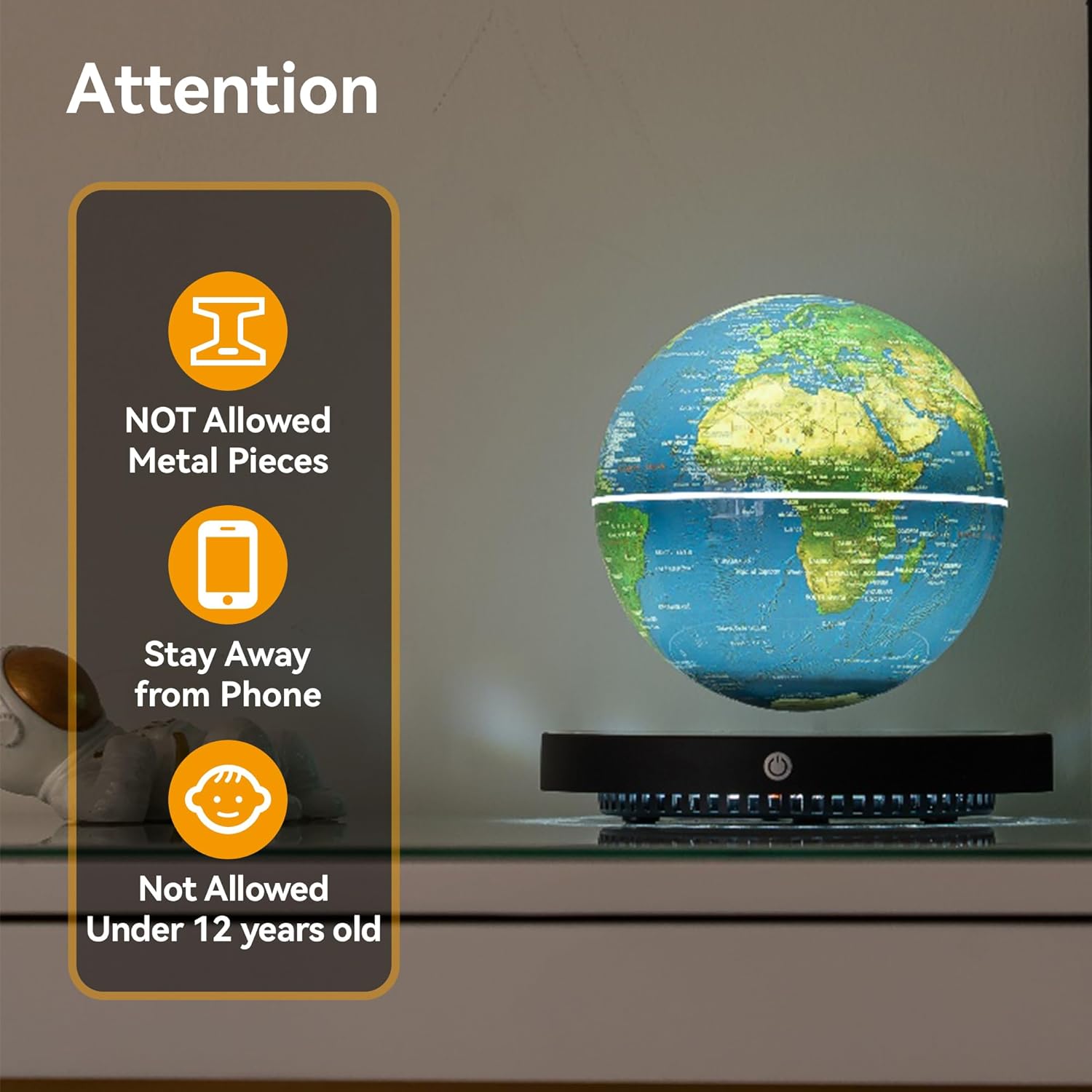 Floating Globe,Magnetic Levitating Globe with LED Multi-Color Lights,360°Rotating World Map Globes with Touch Control for Home Office Desk Decor,Birthday Gift