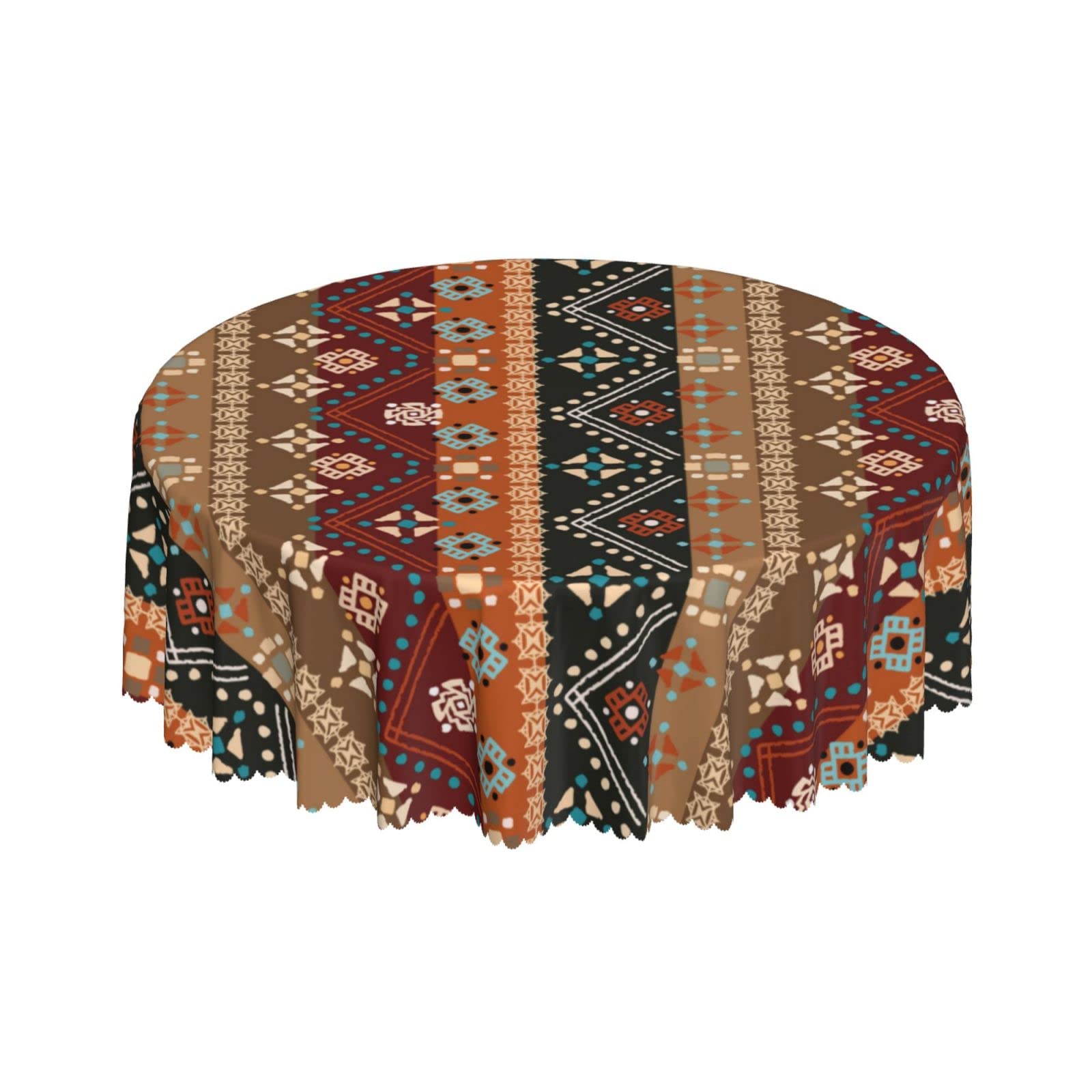 Lsjuee Ethnic Floral Native Stripy Vintage Round Tablecloth 60 Inch Printed Washable Tablecloth for Dining Party Holiday Fall Home Decorative