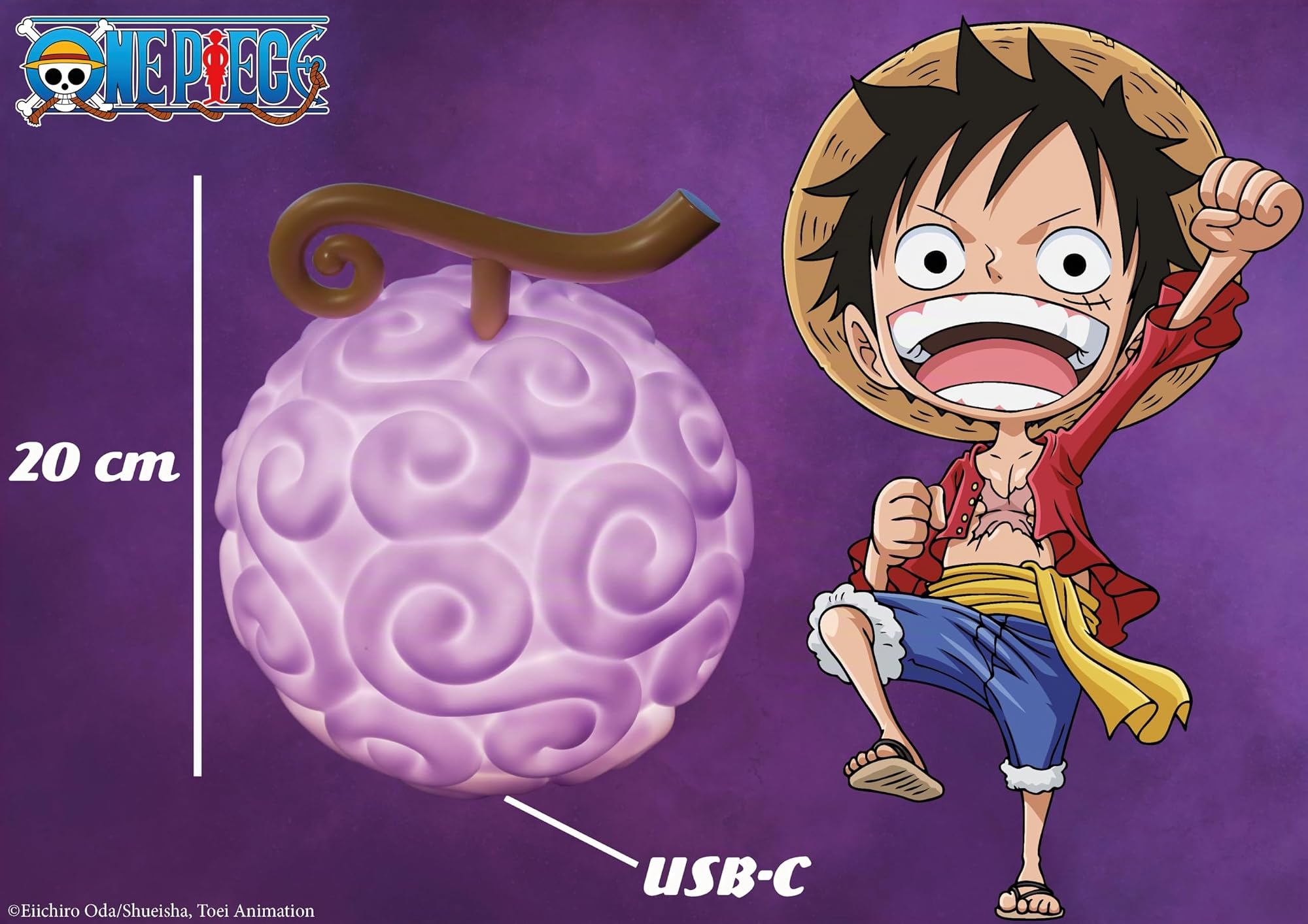 One Piece-Figurine Lumineuse Fruit Gum GUM-20 cm-USB-C, Violet-Marron