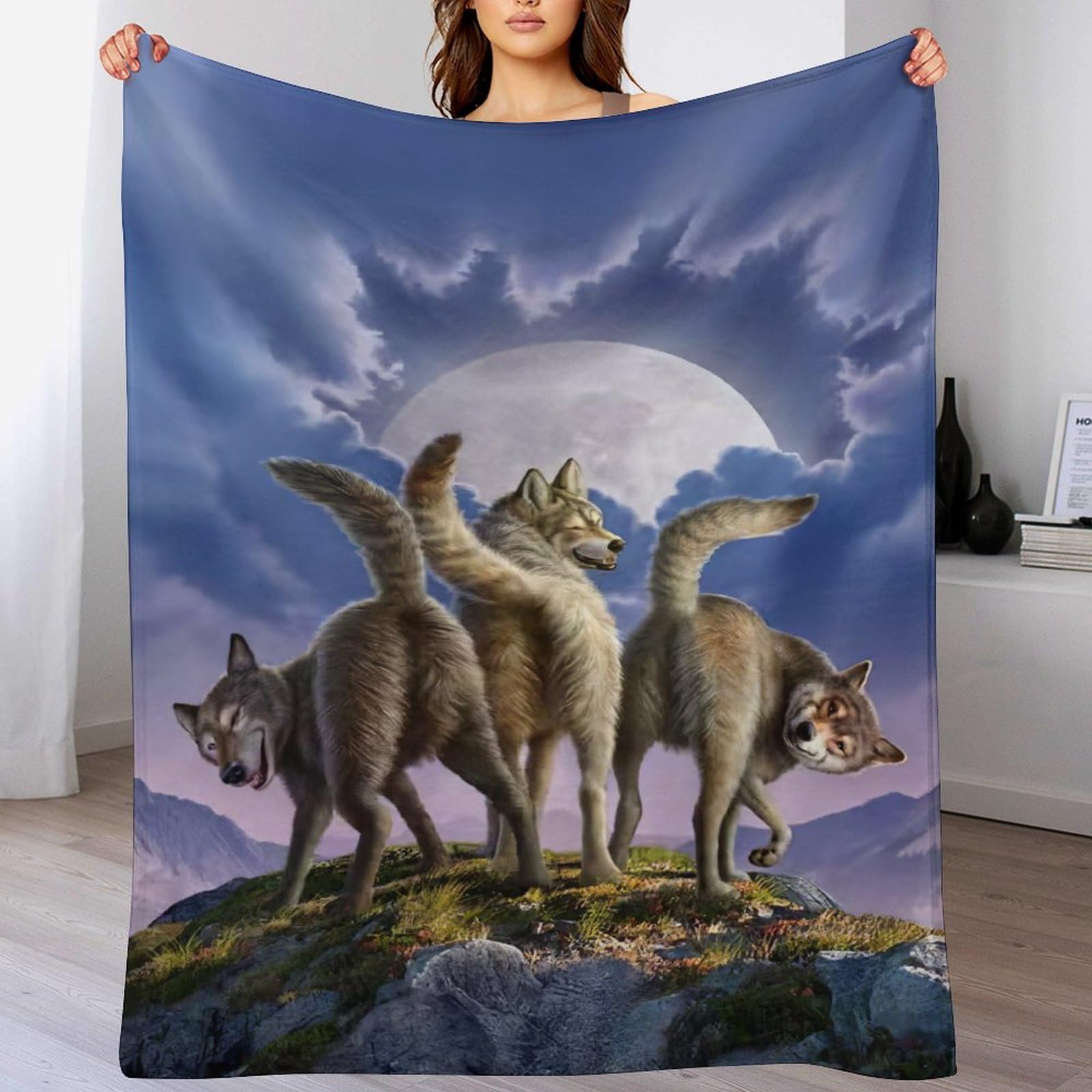 Couverture loup en flannel douce 140x180cm pour lit et canapé
