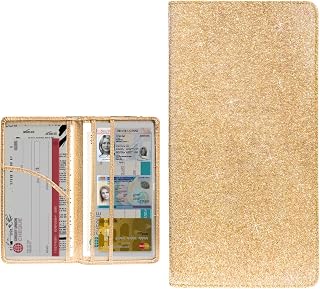 Car Registration and Insurance Holder, Bling Premium Leather Auto Glove Box Document Organizer with Magnetic Shut, Waterproof Car Document Holder for Cards, Driver License (Golden)