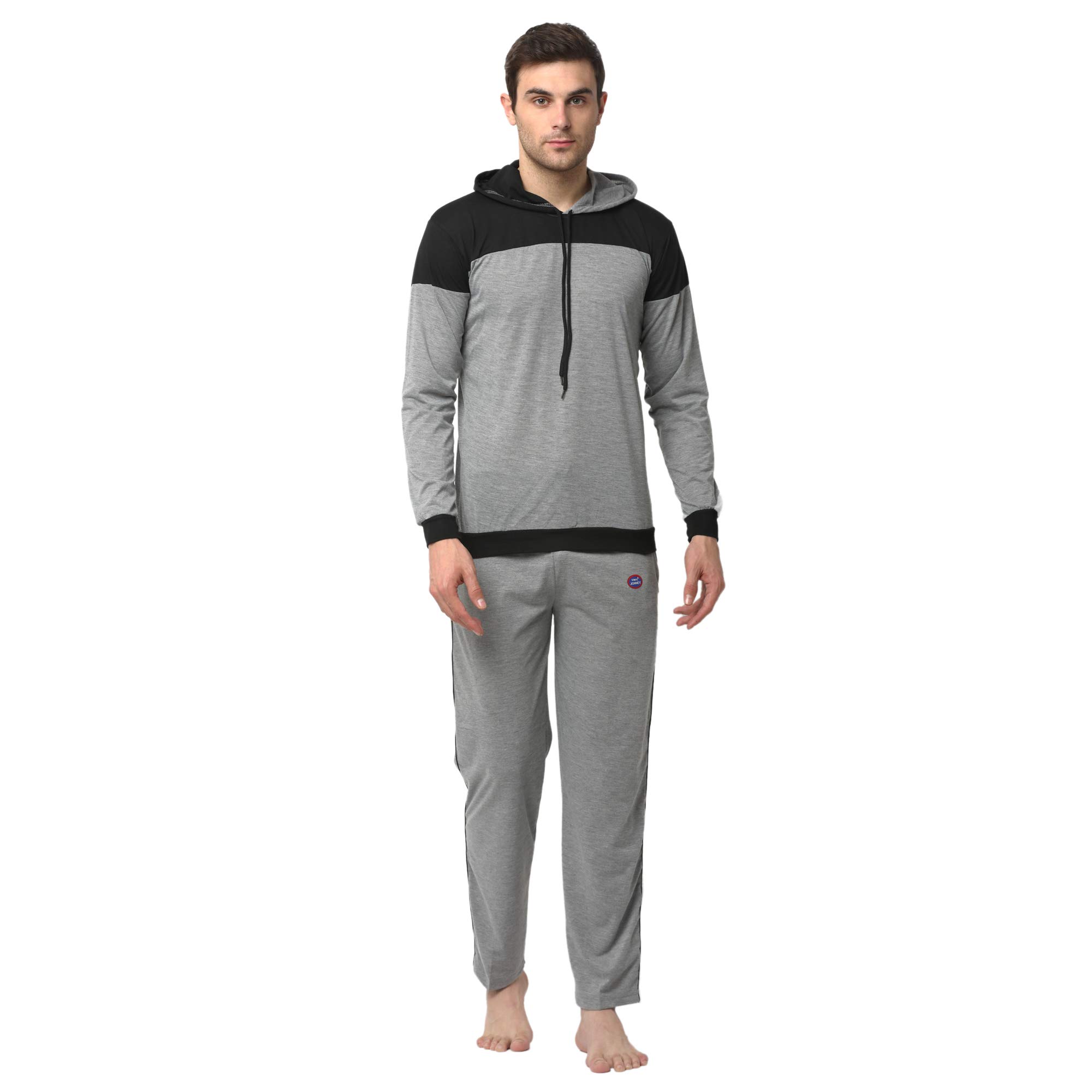 Men Cotton Blend Night Suit Co-Ord Set with Hodded Full Sleeve T-Shirt and Track Pant Pajama Set-Vj-Mns-Ttp-Group18