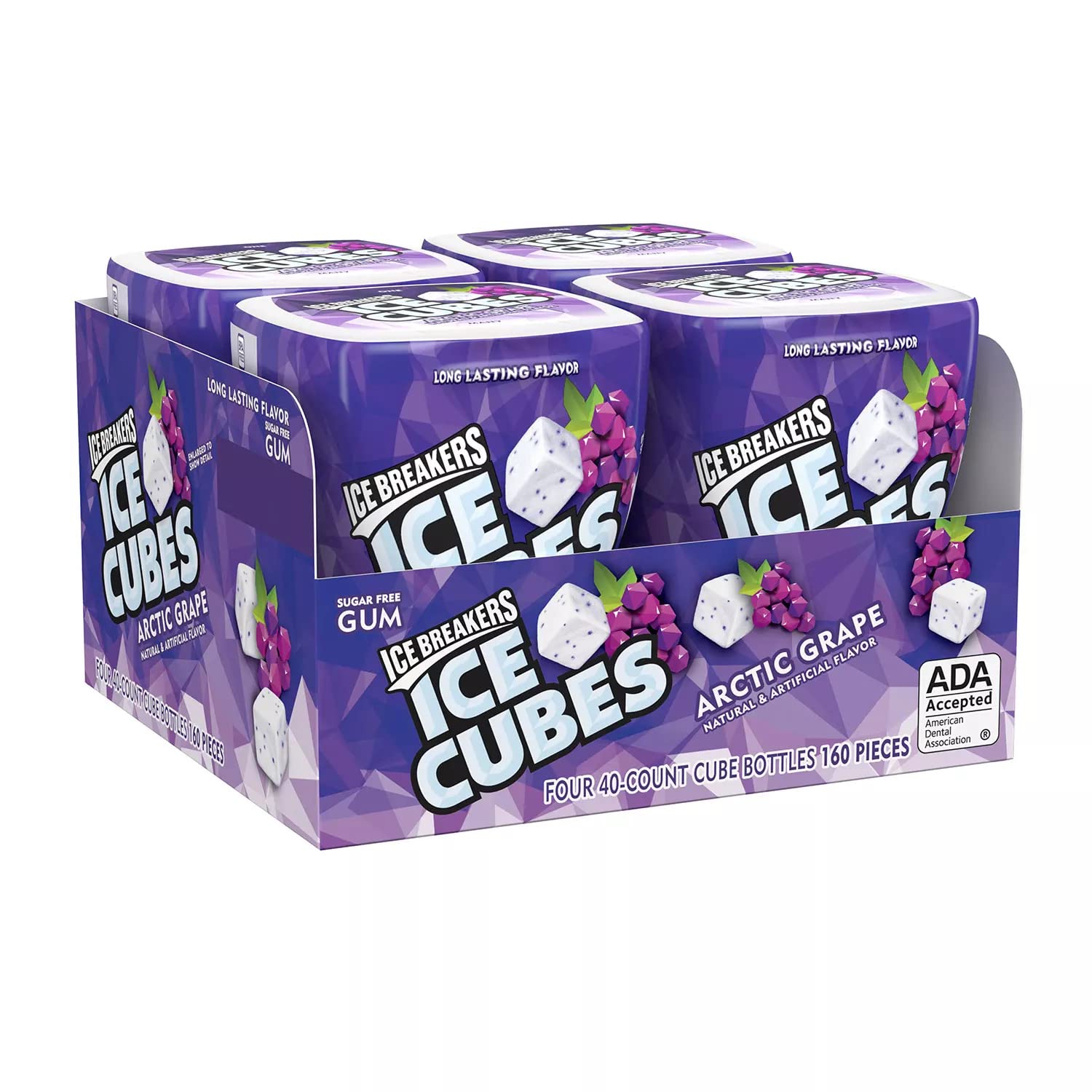 Ice Breakers Ice Cubes Sugar-Free Gum, 40-Piece Bottle Pack, Arctic Grape (4 Bottles)
