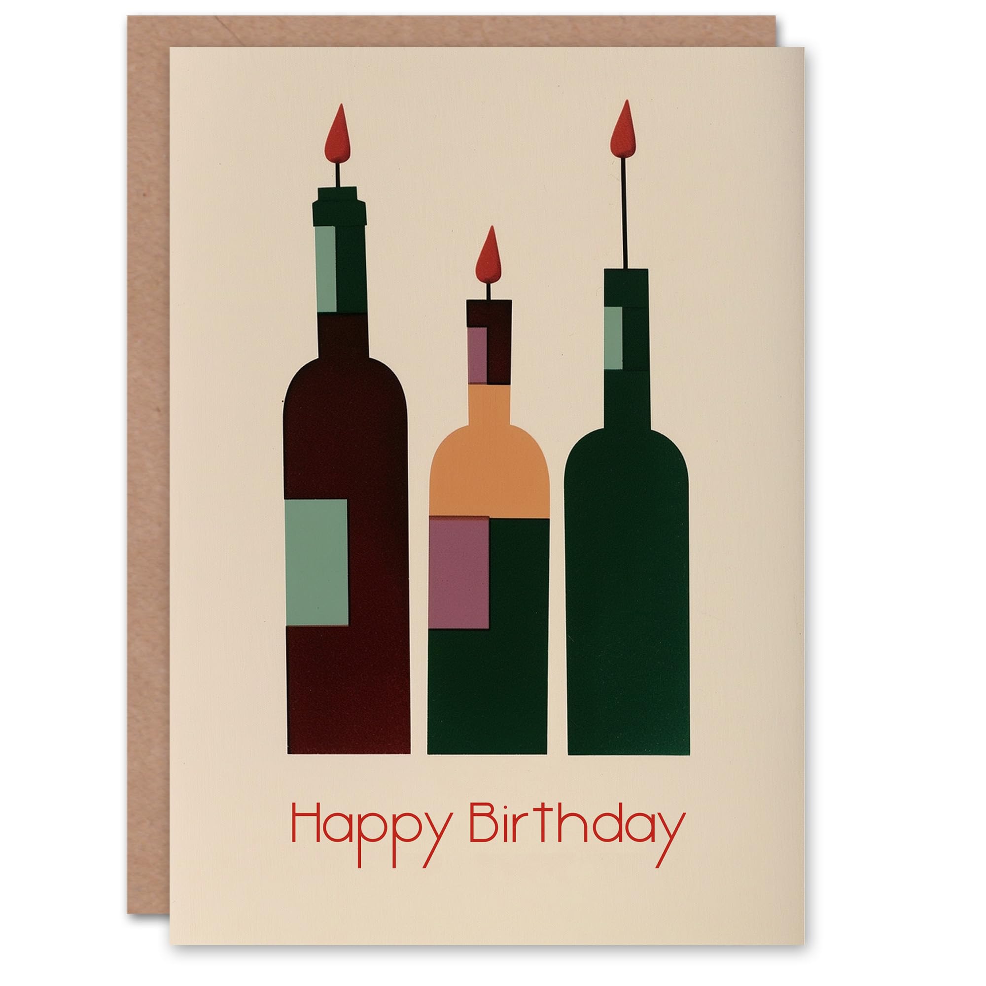 Artery8 Birthday Card Three Wine Bottles Candles Block Green Wino For Him Her Man Woman Girl Boy Wife Husband Greeting Card