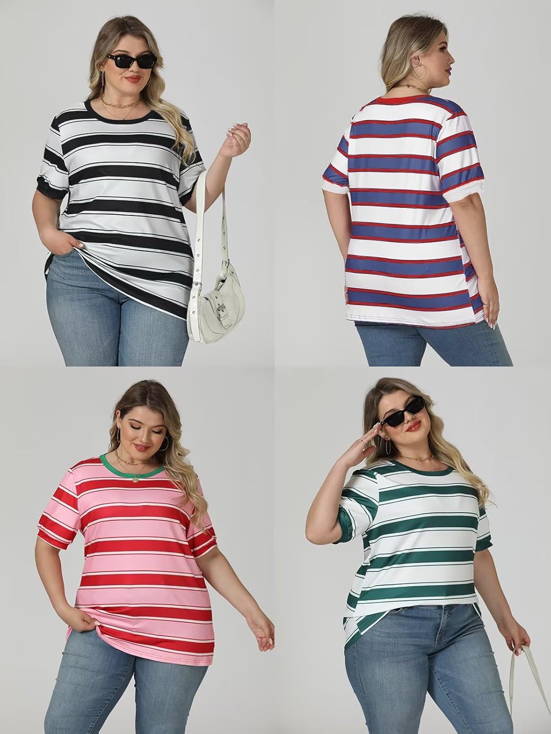 DOLNINE Womens-Plus-Size-Tops Cute Striped Color Block Oversized T Shirts Casual Short Sleeve Loose Fit Tunic Summer Blouses - Image 5