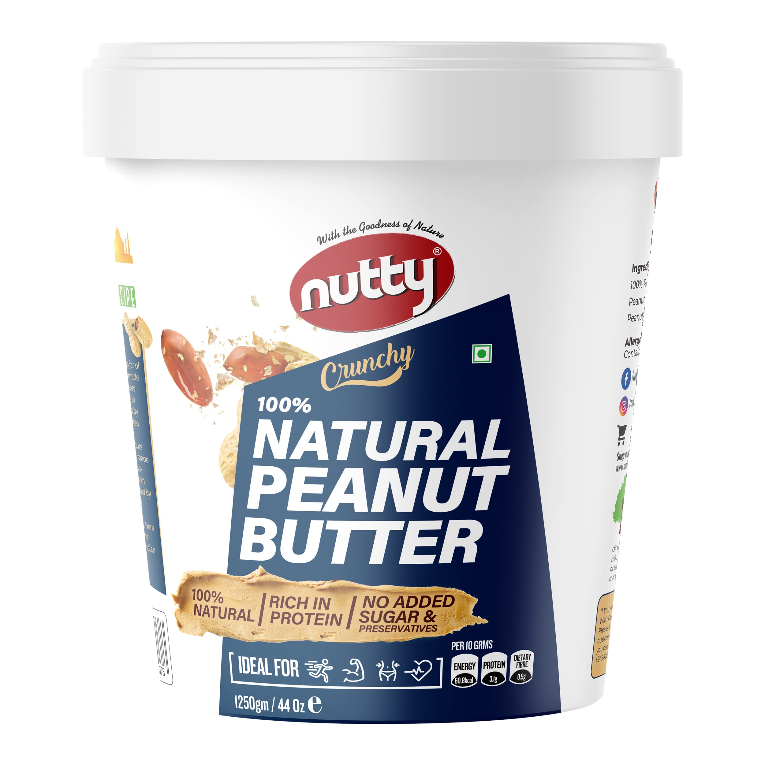 Nutty Unsweetened Natural Peanut Butter Crunchy, 31g Protein, No Added Sugar, High Dietary Fiber, 0% Trans-Fat, 100% Non-GMO, Vegan (1250g) (B0992MXQ6Q) Amazon Price History, Amazon Price Tracker