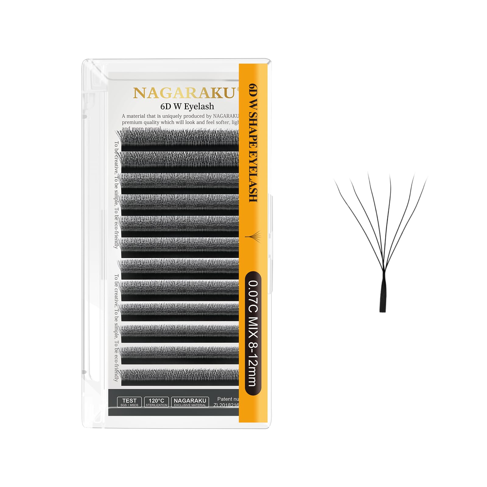 NAGARAKU 6D Lash, W Premade Lash Fans Volume Lash 0.07mm C Curl 8-12mm Mix Premade Fans Natural Soft W Shape Eyelash Extension PBT Matte Black YY False Lashes