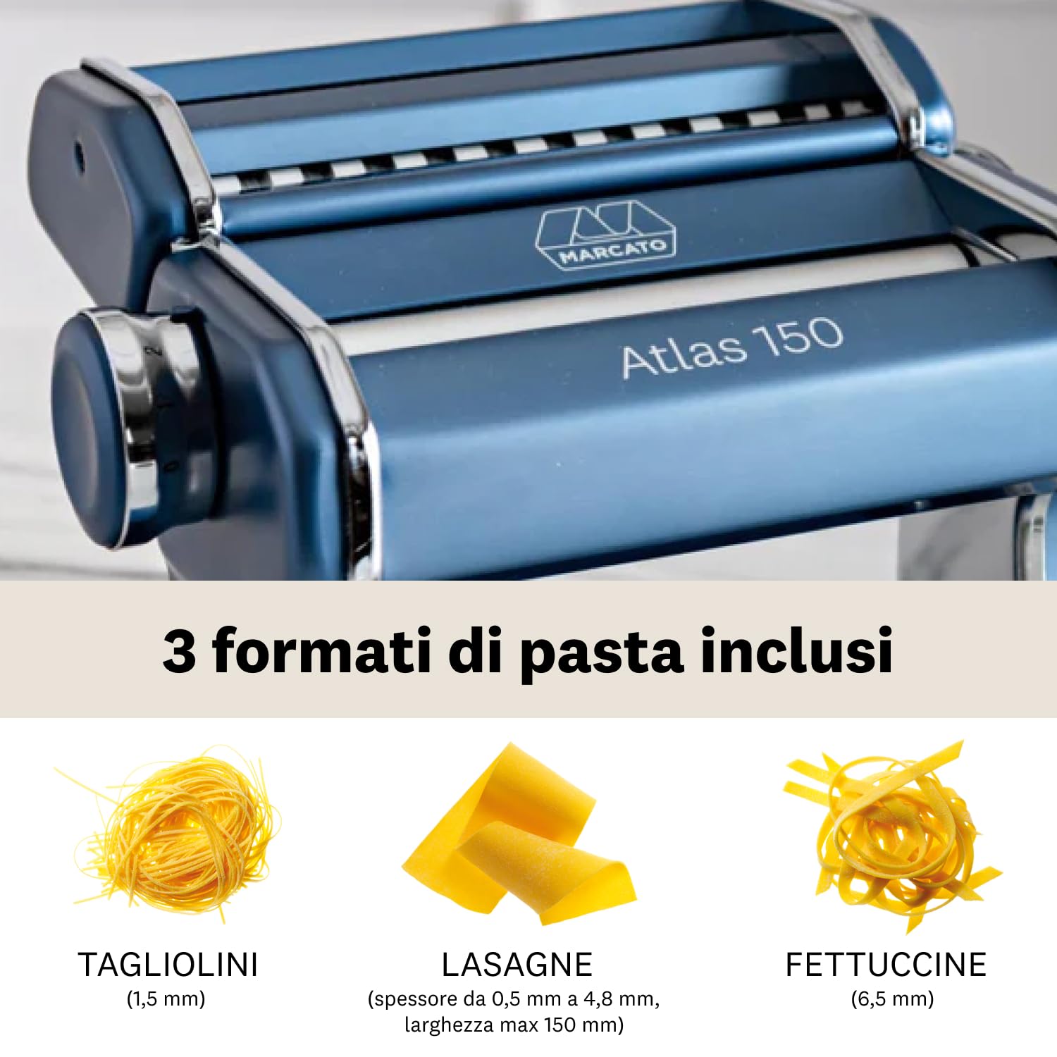 Marcato Macchina per Pasta Atlas Ice, Sfogliatrice Manuale, Acciaio Cromato e Alluminio Anodizzato, 20x20x15 cm, Facile da Usare