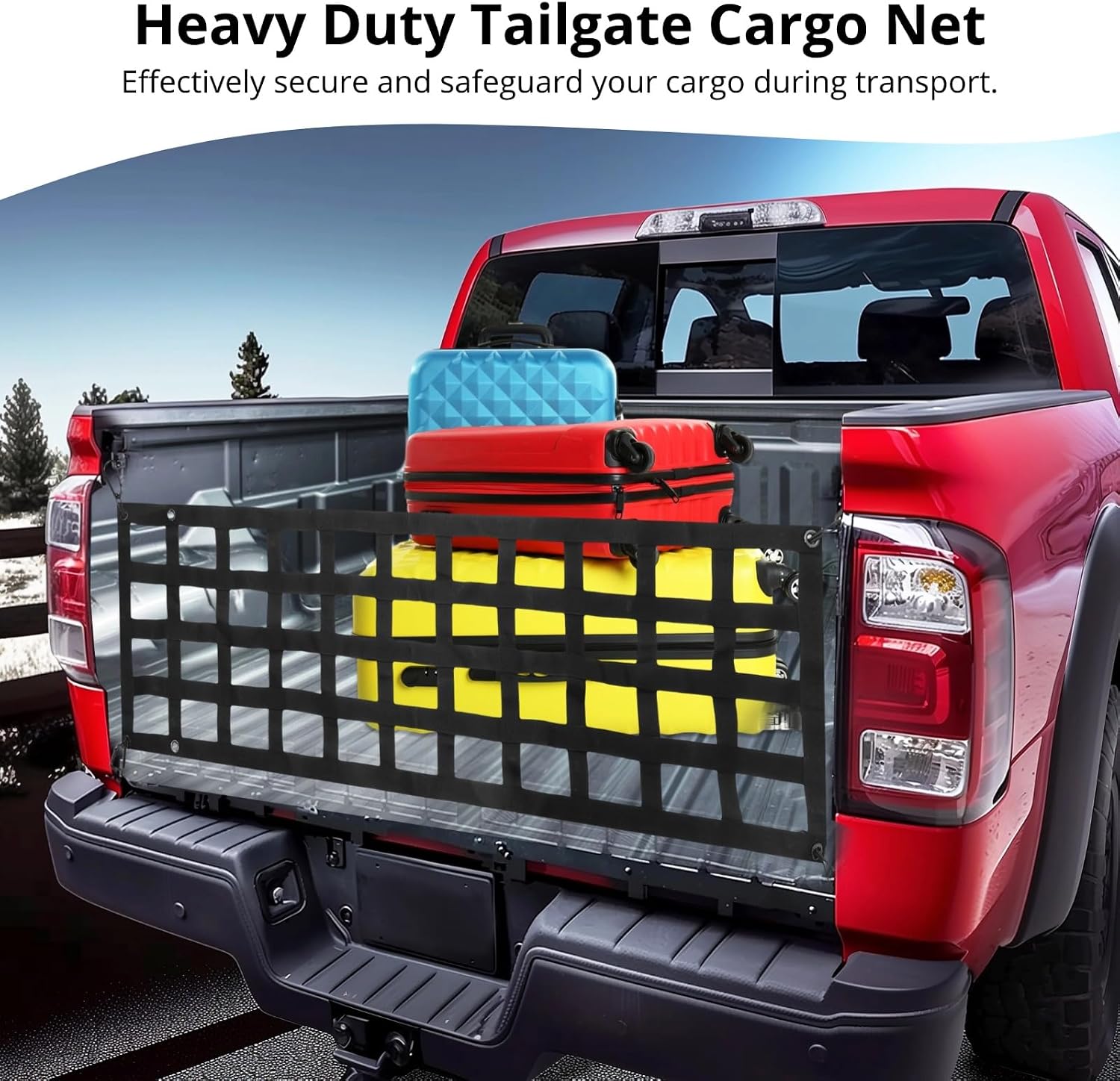 Tailgate Net for Full Size Truck - 60'' x 18'' Heavy Duty Cargo Net Compatible with Ford, Chevy, Dodge,Ram etc - Tail Gate Extender Nets for Pickup Truck Bed （Black）