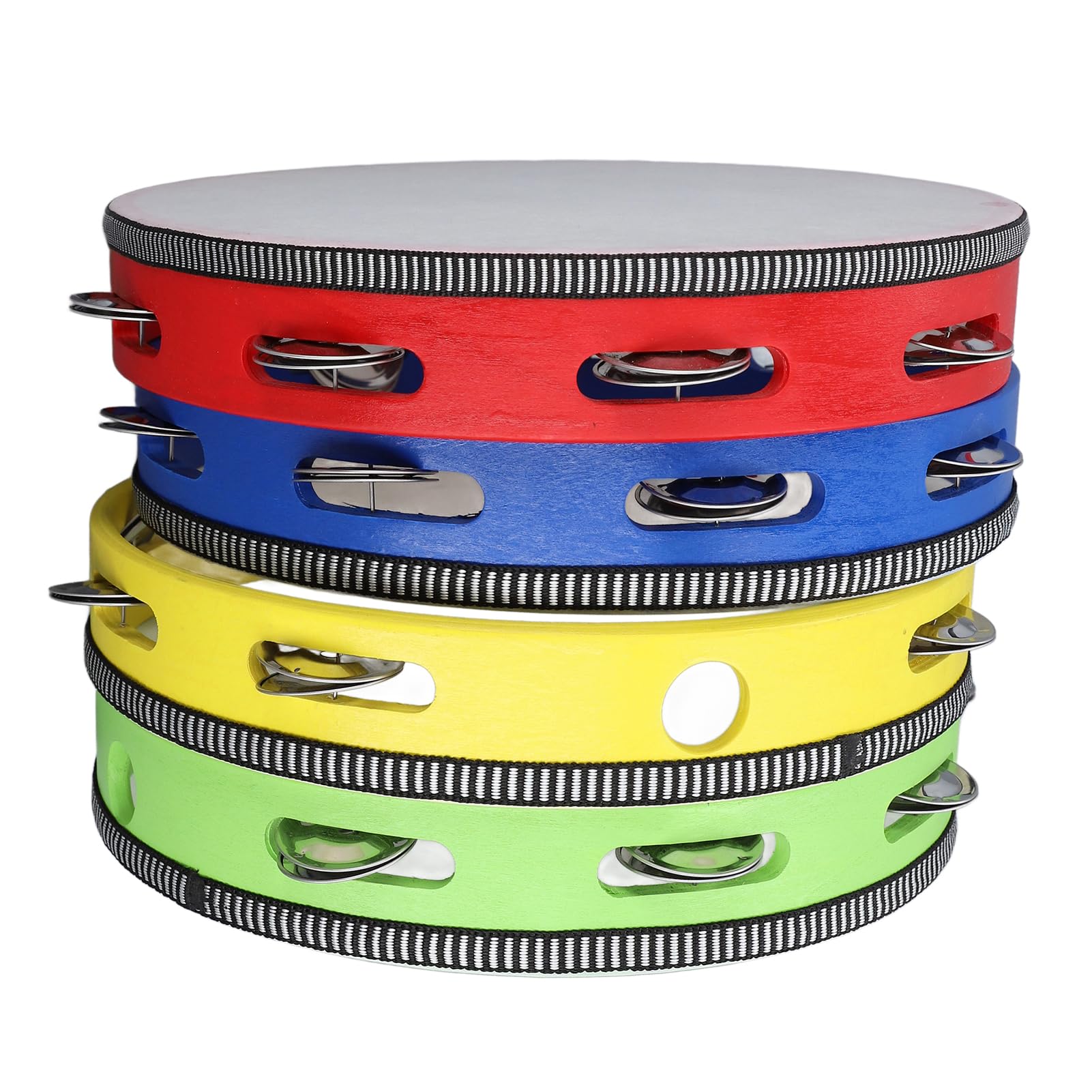 Wooden Tambourine Set of 4 | High - grade Stainless Steel Jingles for Clear Sound | Handheld Percussion Instrument for Worship/Concerts/Parties | Sturdy & Easy to Play