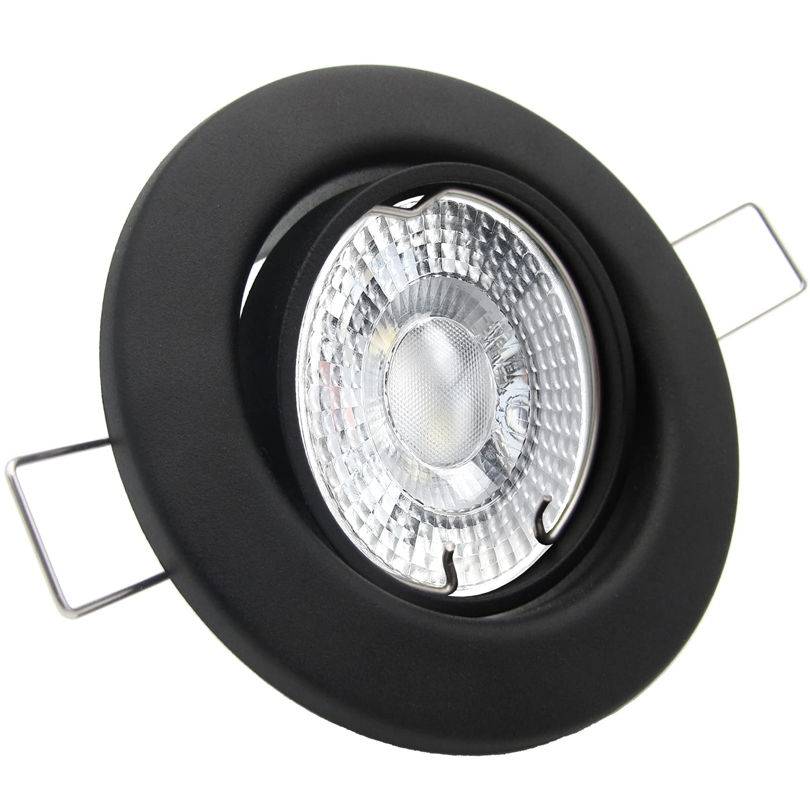 trendlights24 Decora LED Einbaustrahler 230V Schwarz 10er Set Spots 4W GU10 | Decken Einbauleuchte, rund, Warmweiß, Abstrahlwinkel 45-55°, Lochmaß 68 mm, Einbauspots, schwenkbar