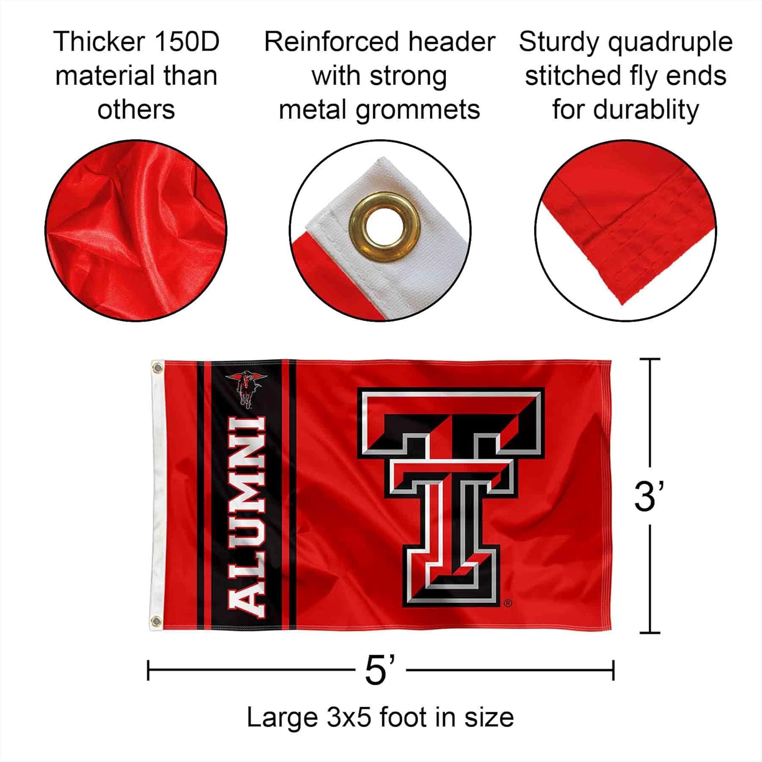 College Flags & Banners Co. Texas Tech University Red Raiders Alumni Large Grommet Banner Flag