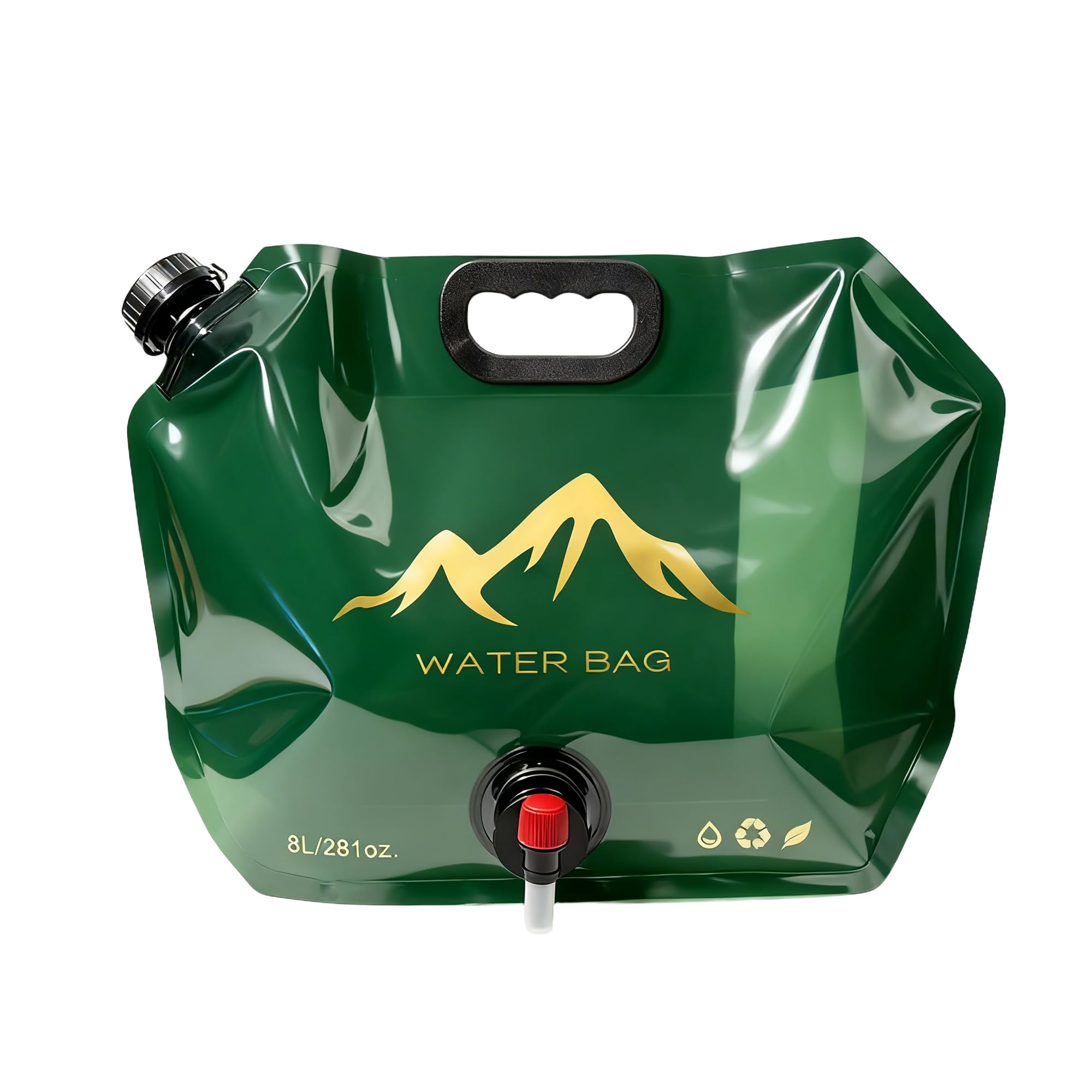 FANEAMADE Camping Water Container 8L – Collapsible Water Bag with Spigot, BPA-Free, Leakproof for Camping, RV, Hiking, Emergency (Dark Green)