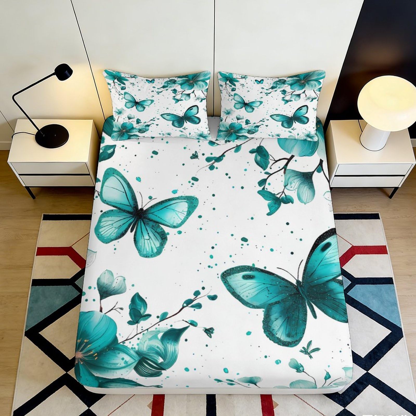 Uxinyoume Style-7 3D Printed Blue Butterfly Fitted Sheet Microfiber Soft Anti-Slip Mattress Cover For Bedroom Guest Room Dorm Decor 90X200x25cm
