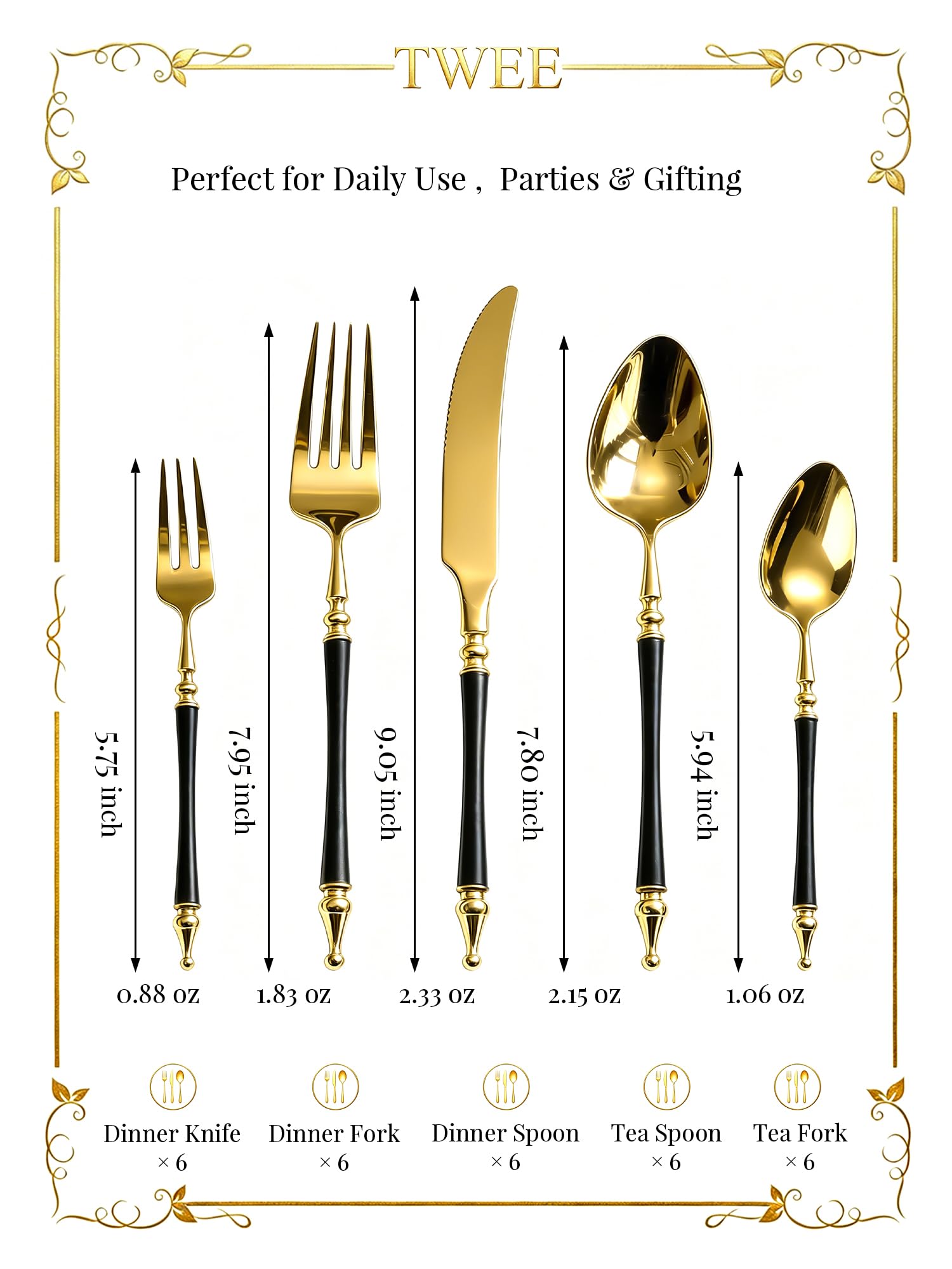 Black Gold Silverware Set for 6 Modern 30 Piece Flatware Cutlery Utensils — Amazon image 2
