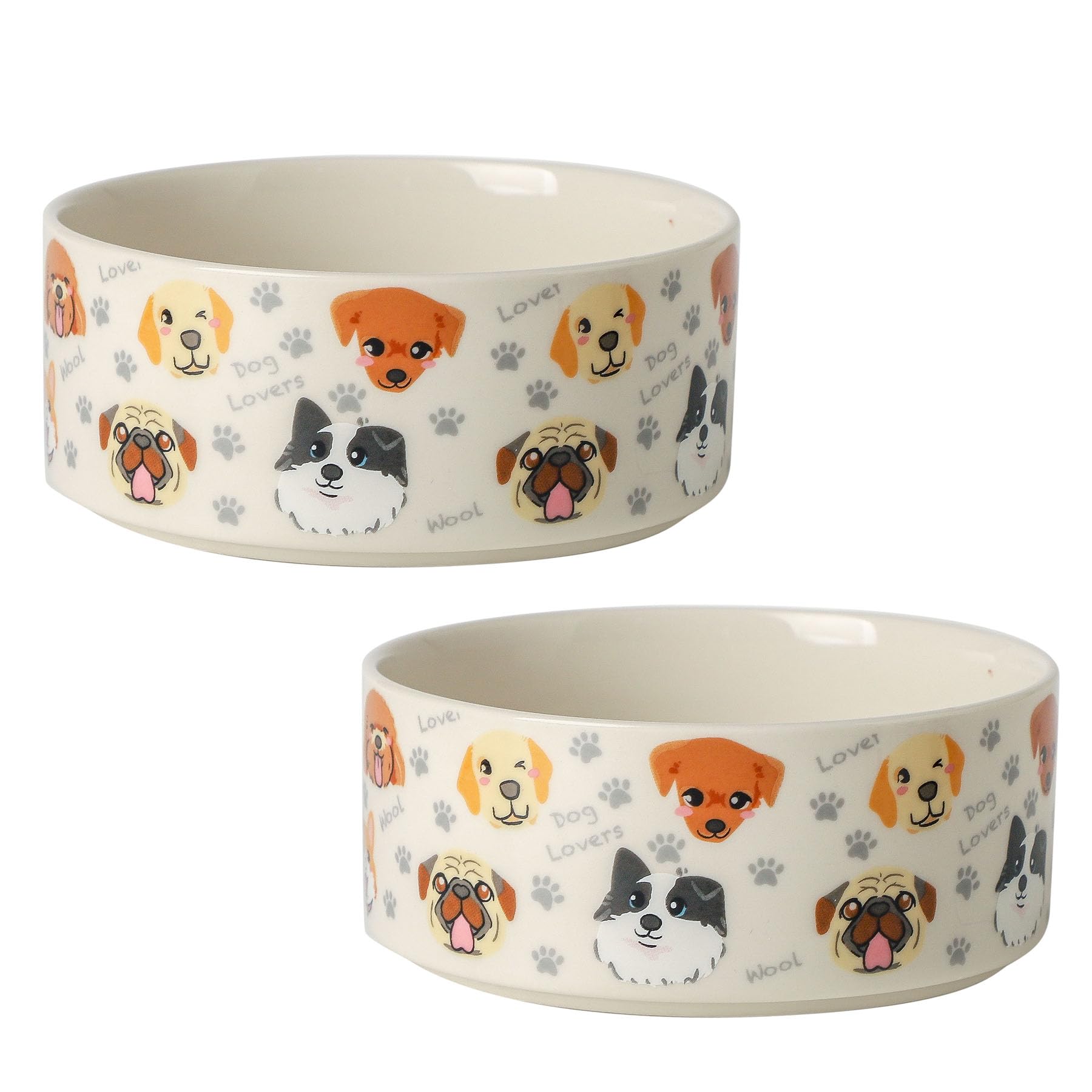 Keramik Hundenäpfe 2er Set, 15,5 cm Hundefutter Wassernapf mit niedlichem Muster, Haustier Hunde Geschirr für mittlere und kleine Hunde, Weiß