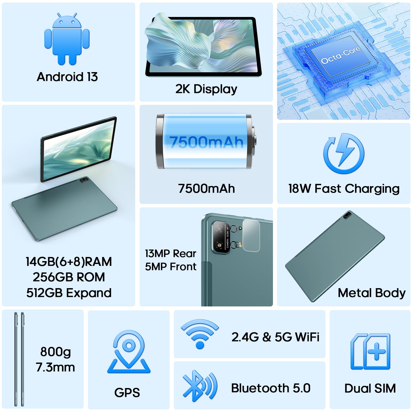 Amazon.com : Tablet, 6+8GB (Expanded) RAM 256GB ROM, 11 Inch