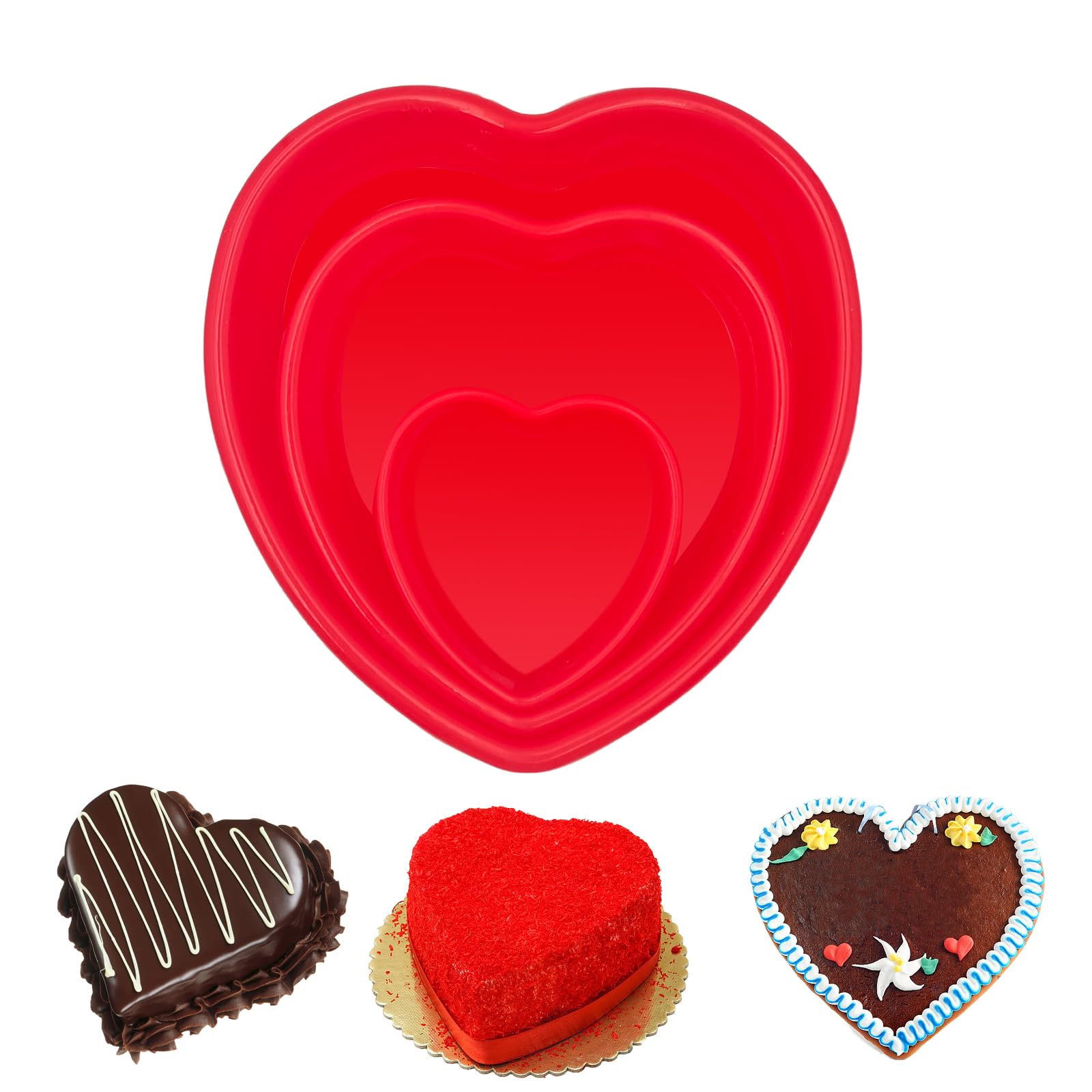 3 moldes de silicona antiadherentes con forma de corazón para tartas, moldes de silicona con 3 capas para hornear pasteles de chocolate, cumpleaños, bodas, fiestas, 4, 7, 9 pulgadas