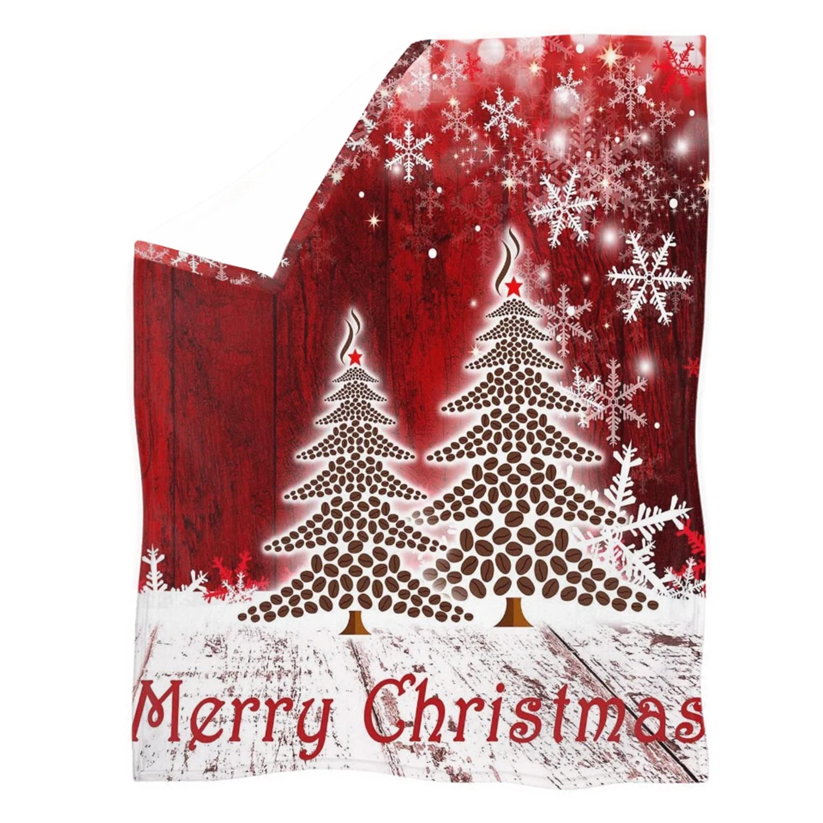 HUGS IDEA Flannel Throws with Coffee Beans Christmas Tree Red Snowflake Novelty Design Beach Mat Snuggle Soft Cozy Anxiety Relief Shaggy Blankets-2XL — image 1