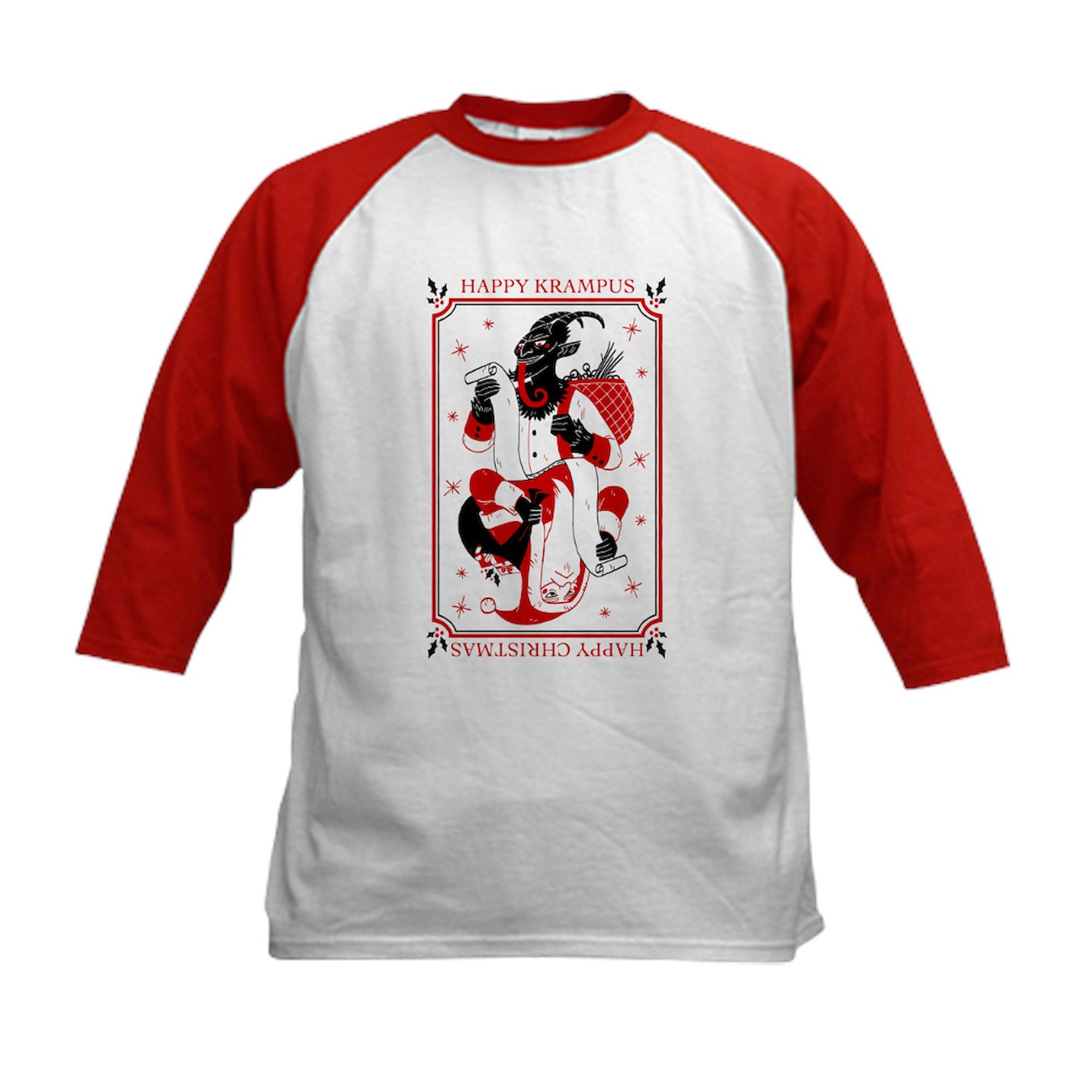 CafePress Happy Christmas Krampus Baseball Jersey Kids Cotton Baseball Jersey, 3/4 Raglan Sleeve Shirt Red/White