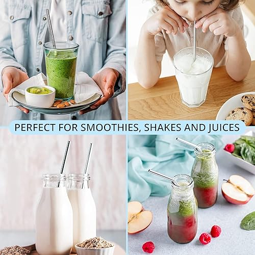 Miniatura 6 de Juego de 14 pajitas de metal para beber (6 rectas + 6 dobladas + 2 limpiadores), pajitas reutilizables ecológicas de 8.5 pulgadas, pajitas de acero