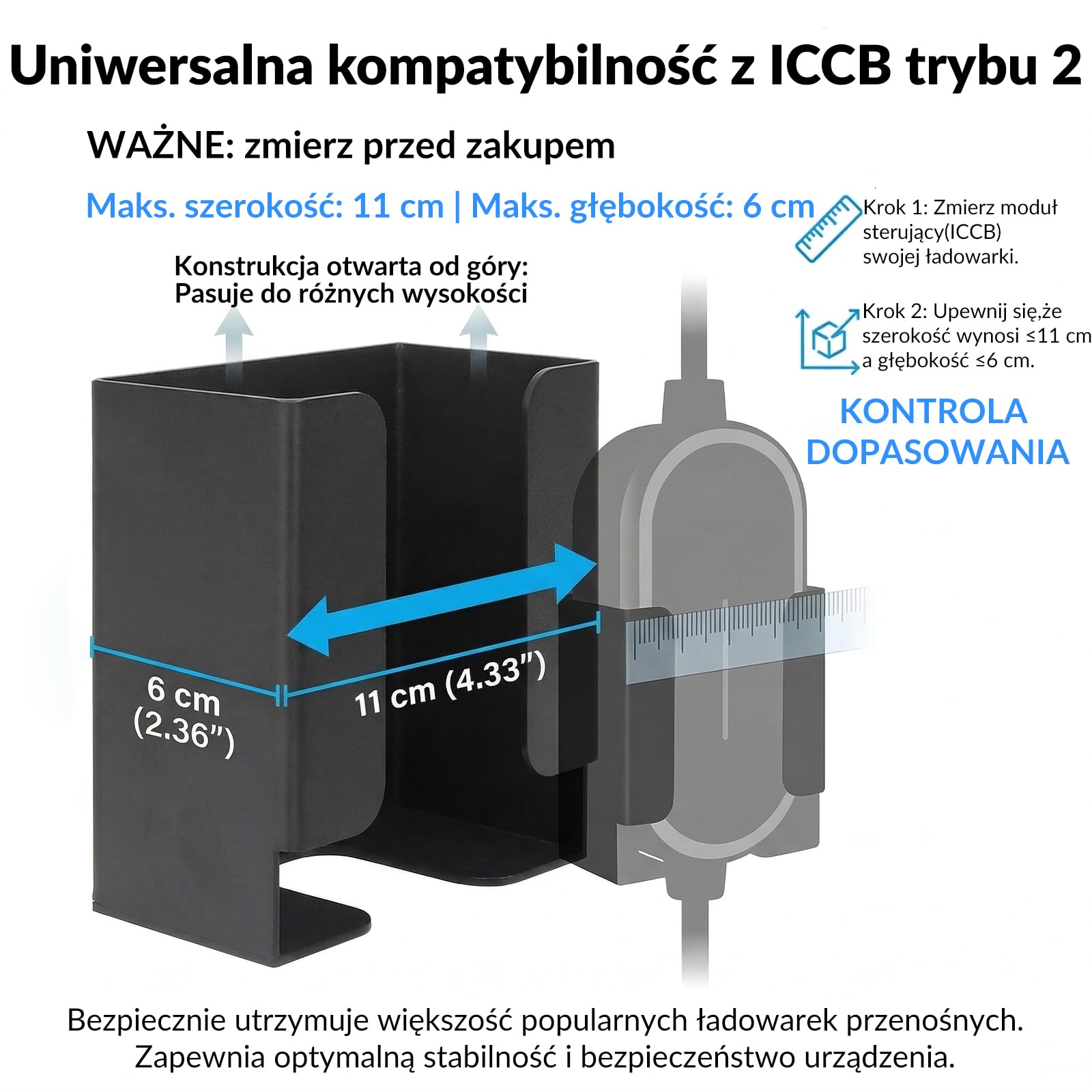 Zestaw Uchwytów do Ładowarki EV - Ścienny Organizer (Uchwyt na Skrzynkę Kontrolną & Hakiem J) do Przenośnych Stacji Ładowania Elektrycznych, Wytrzymały Metalowy Wspornik Kabli EV