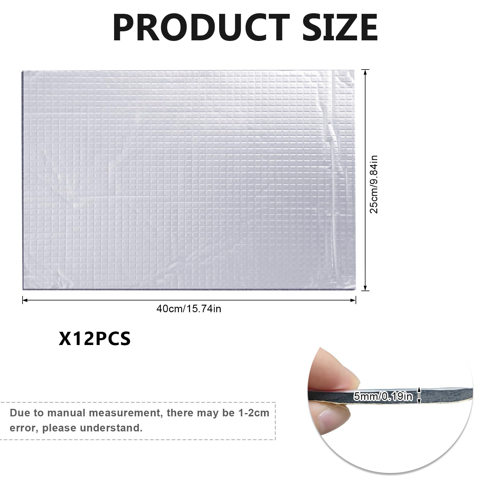 5 stuks isolatiemat voor auto, 25 cm x 40 cm x 10 mm, geluidsisolatiemat, zelfklevend, waterdicht, vuurvast, anti-dreunmat voor motorkap, dak, deuren, laarzen, geluid en warmte-isolatie