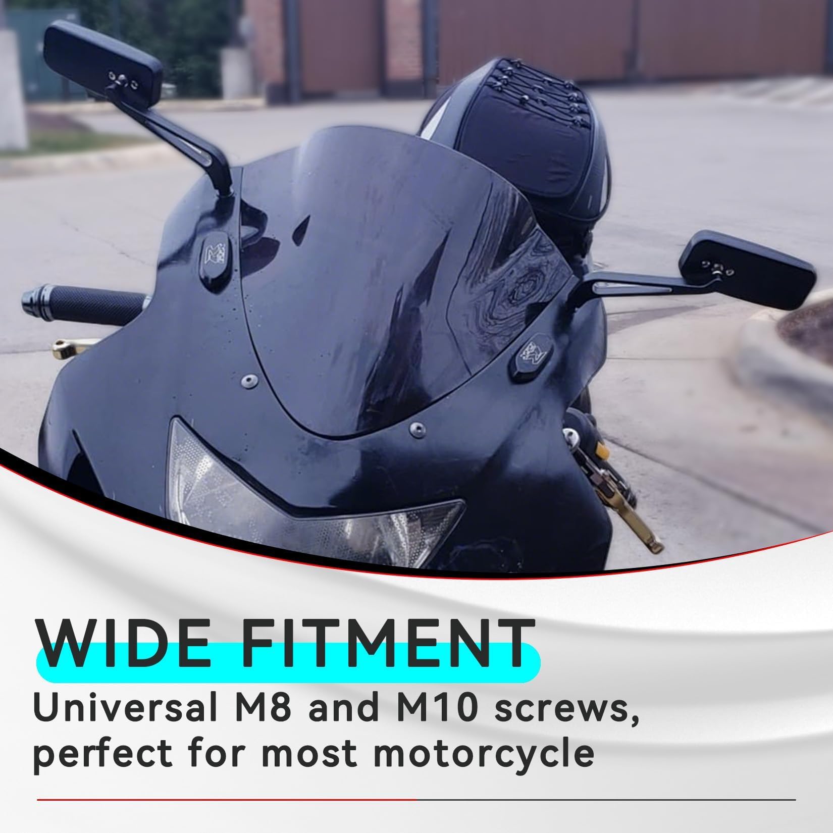 PSLER Specchietti Retrovisori Laterali Rettangolari per Moto - 8mm/10mm Adatti per Road Glide Street Glide Sportster 48 883 120 Chopper Softail Bobber Cruiser (Nero)