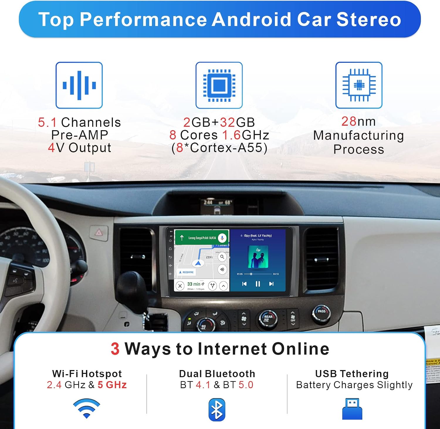 iying wireless carplay car stereo android auto for toyota sienna 2011 2014 android car radio 8 core 2gb32gb 9 inch touchscreen gps navigation amfm