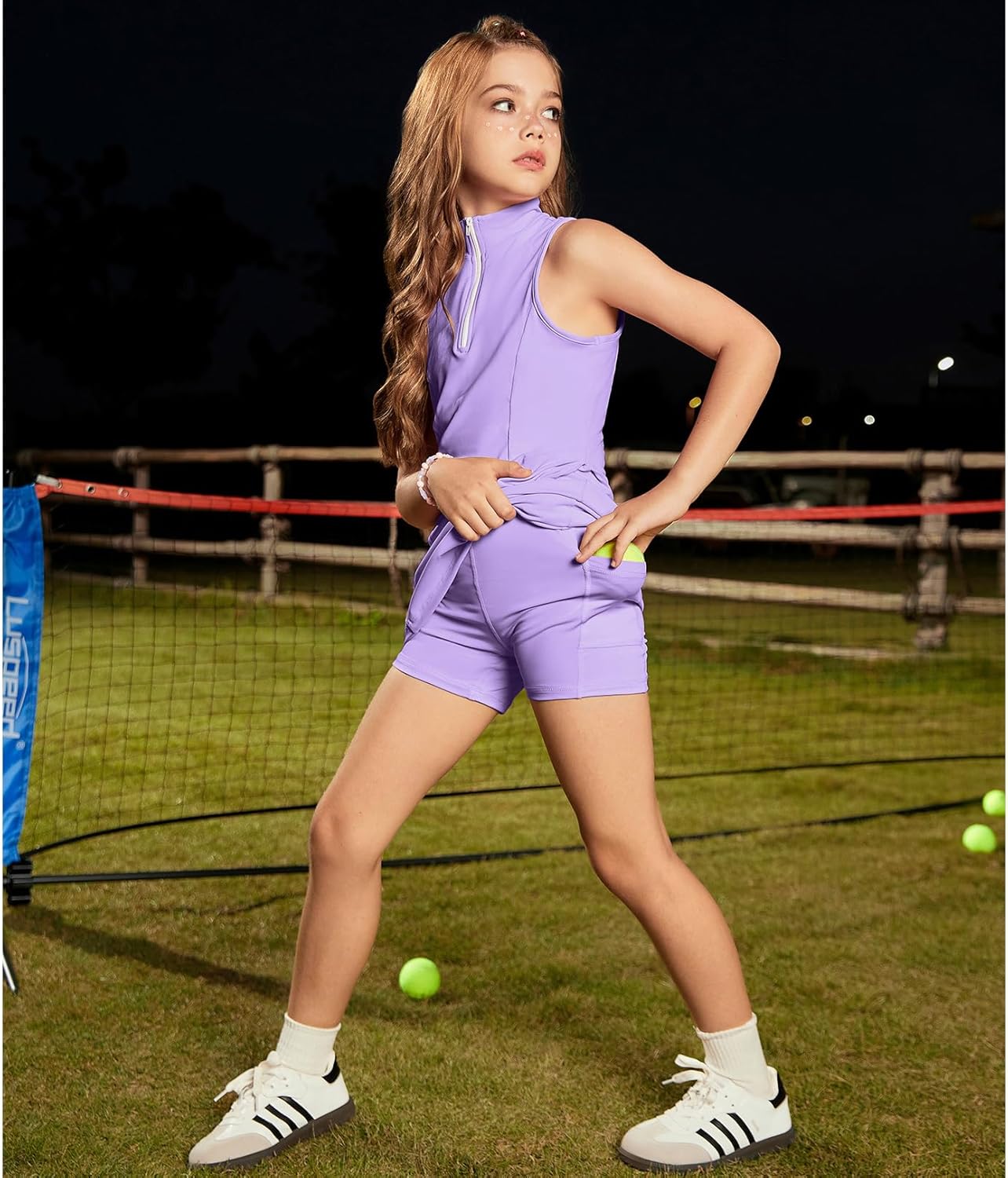 Perfashion Girls Tennis Dress 1/4 Zip Golf Outfit Built-in Bra & Shorts Pickleball Athletic Dress Workout Pockets 4-13Y - Image 3