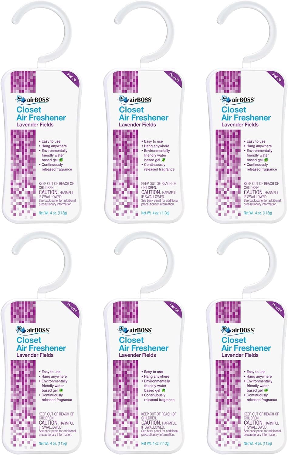 airBOSSCloset Air Freshener - (6 Pack) 4 oz - Lavender Fields Scented Air Freshener for Closets - Continuously Releases Fresh Fragrance