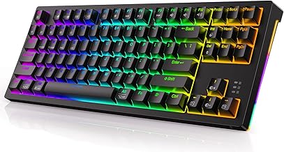 TECURS Wireless Gaming Keyboard, 80% TKL Mechanical Keyboard RGB Programmable Wired/2.4Ghz/Bluetooth Backlit Keyboard 87 Keys Compact Gamer Keyboard with Red Switch for Windows Mac PC Laptop
