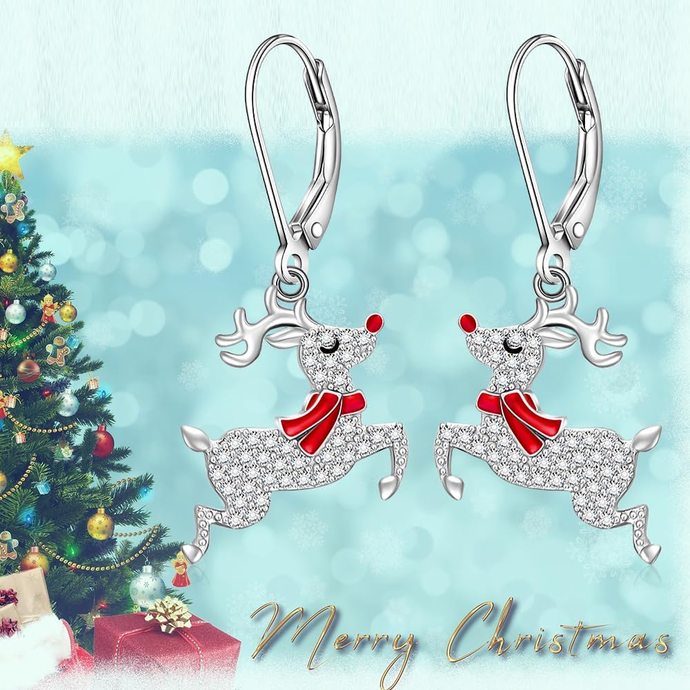 Christmas Earrings Reindeer Earrings for Women Sterling Silver Deer Dangle Reindeer Earring Leverback Holiday Merry Christmas Earrings XMAS Gifts - Image 5