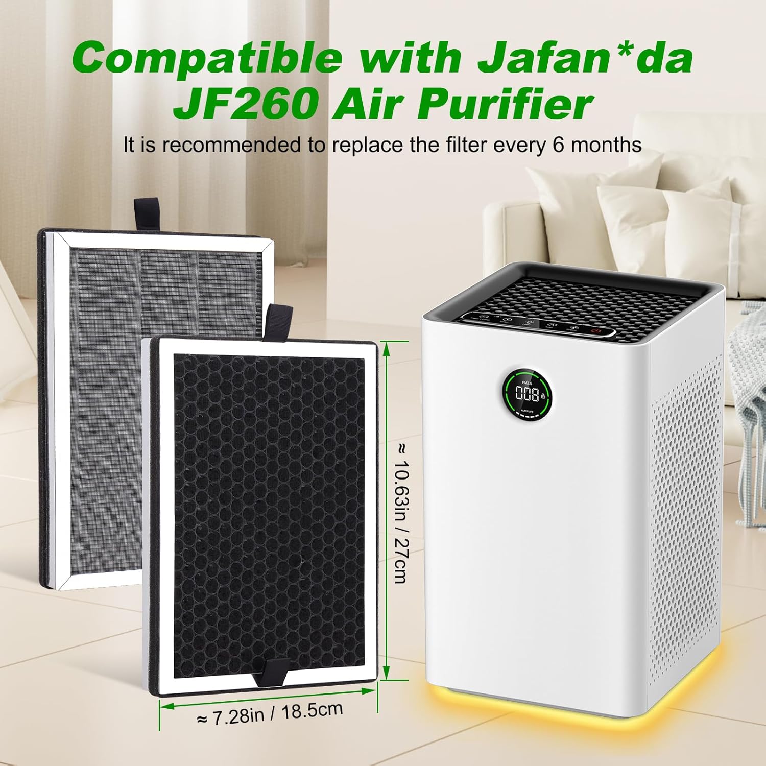 JF260 Replacement Filter: Compatible with Jafda JF260 Air Purifier, 3-in-1 Filtration with True HEPA and Activated Carbon, Part # JF260-RF, 2 Pack