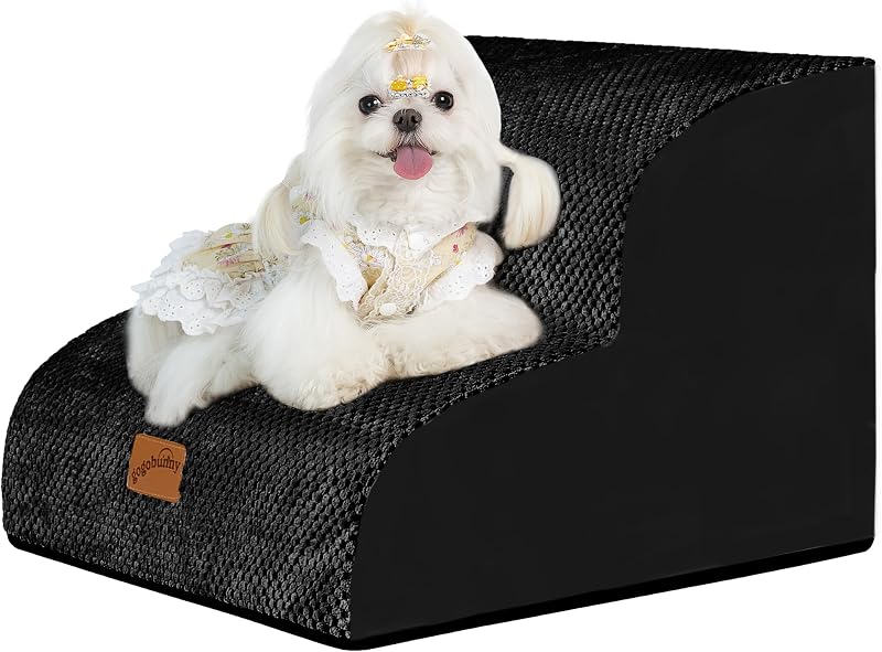 Escada de 2 Degraus para Cães Pequenos e Gatos gogobunny, Rampa para Sofá e Cama, Capa Impermeável Antiderrapante, Preta