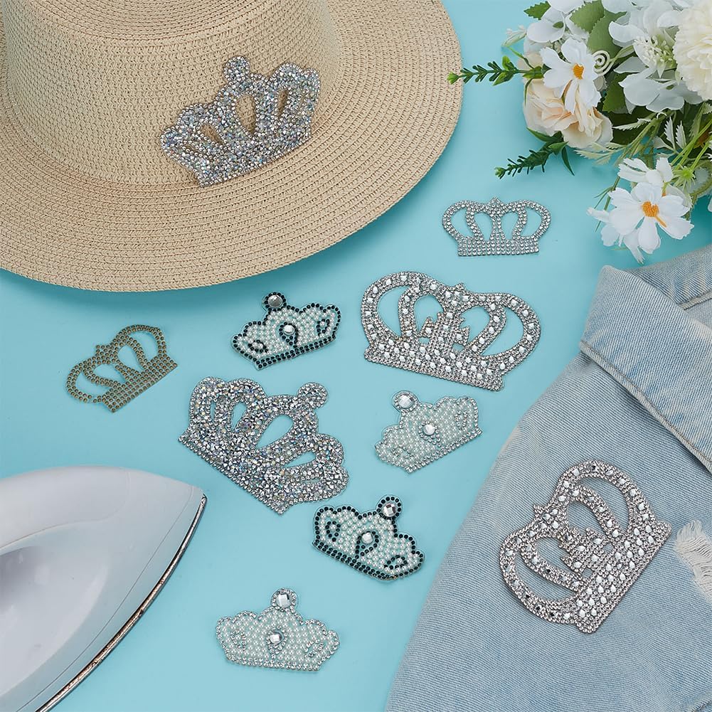 FINGERINSPIRE 10 Pcs Crown Pearl Rhinestone Patches 5 Styles Crown Iron on Pearl Applique Hotfix Rhinestone Trimming Patches Clothing Repair Patches for Backpack Pants Hat Jeans Christmas Daily Use