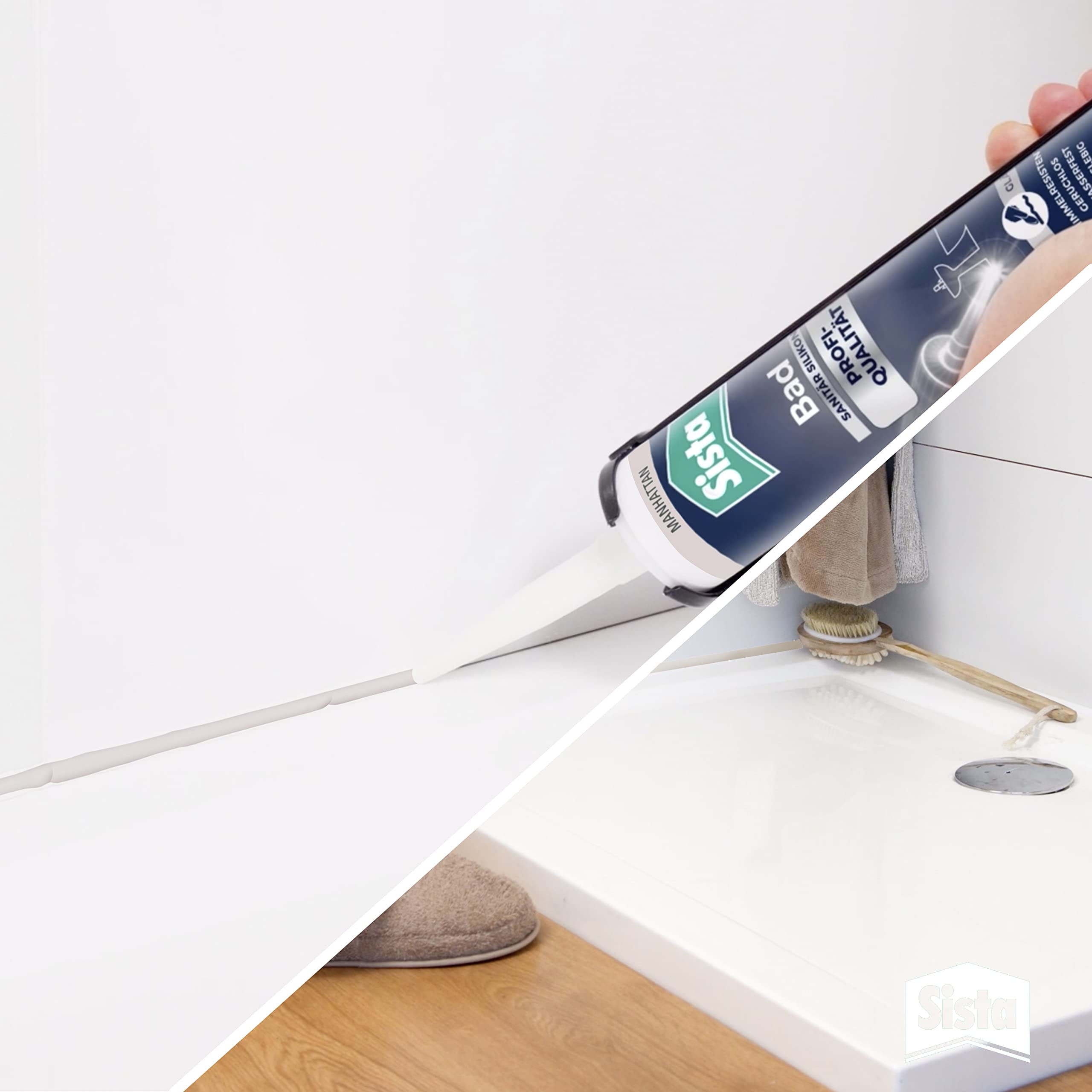 Sista Bad Profi-Qualität Sanitär Silikon, schimmelresistentes Sanitärsilikon für das Bad, wasserfestes Silikon für viele Materialien*, geruchsneutrale & langlebige Dichtmasse, 12x280ml, manhattan